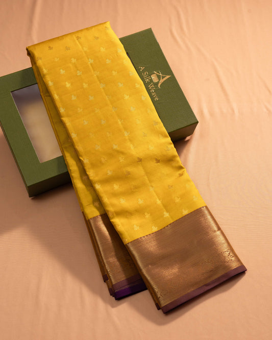 Lemon Yellow With Burgundy Colour Pallu Pure Silk Signature Blend Saree