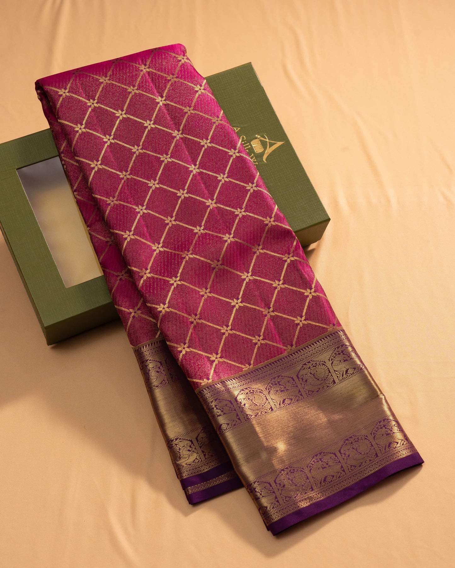 Deep Rani Pink With Burgundy Pallu Pure Silk Signature Blend Saree