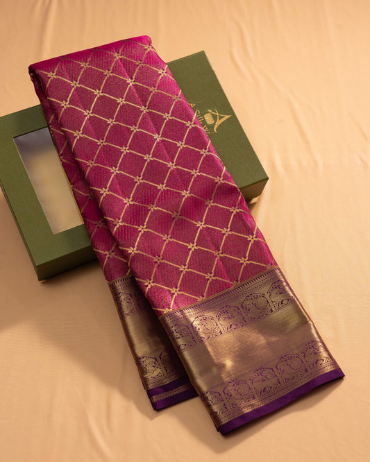 Deep Rani Pink With Burgundy Pallu Pure Silk Signature Blend Saree