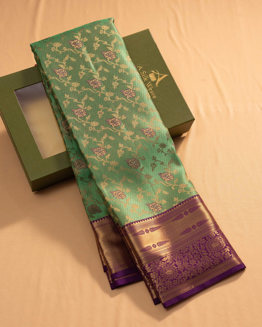 Pastel Pista Green With Burgundy Pallu Pure Silk Signature Blend Saree