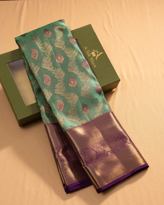 Pastel Pista Green With Burgundy Pallu Pure Silk Signature Blend Saree