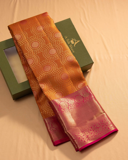 Deep Brilliant Mustard With Rani Pink Pallu Pure Silk Signature Blend Saree