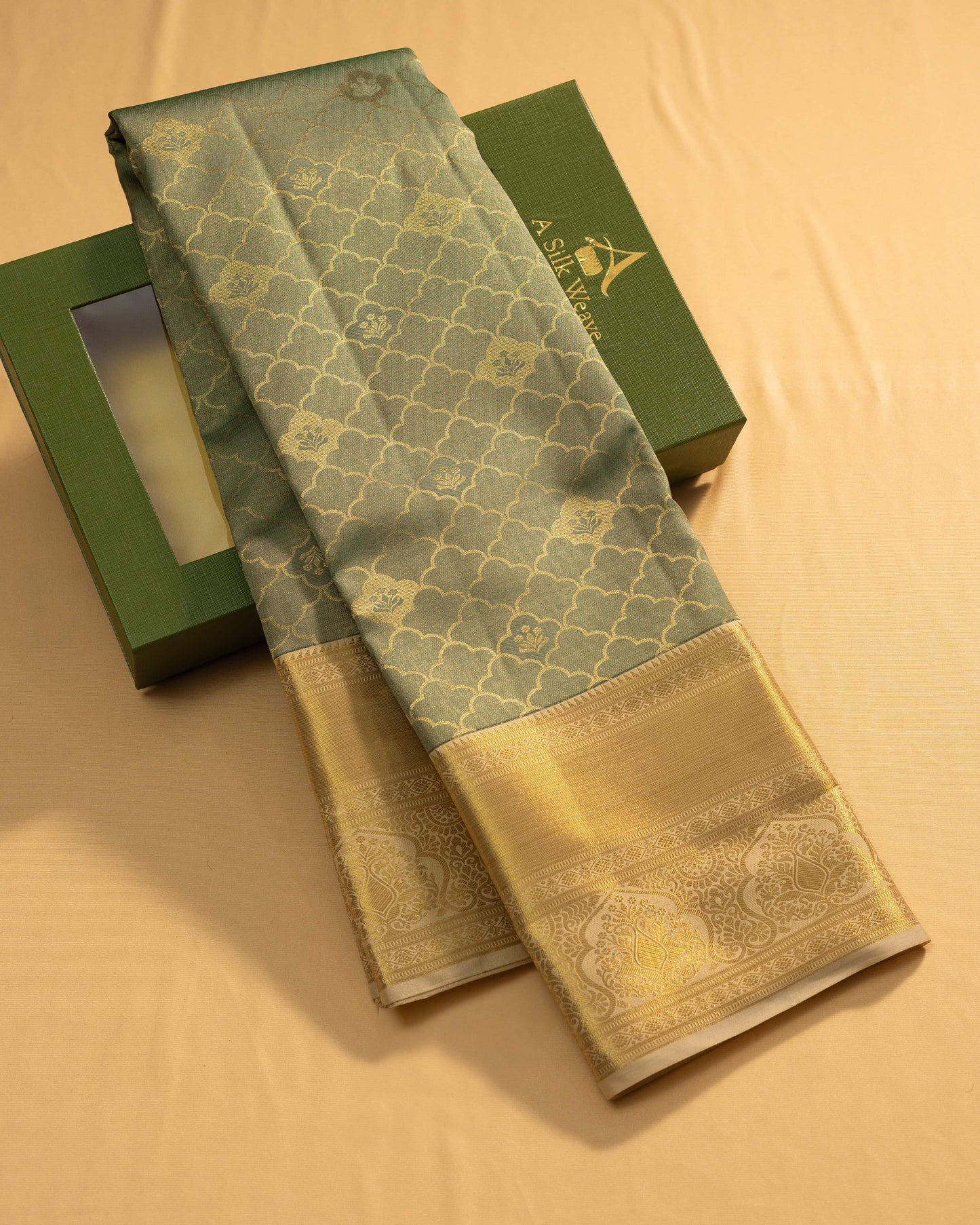 Greyish Green With Tasar Colour Pallu Pure Silk Signature Blend Saree