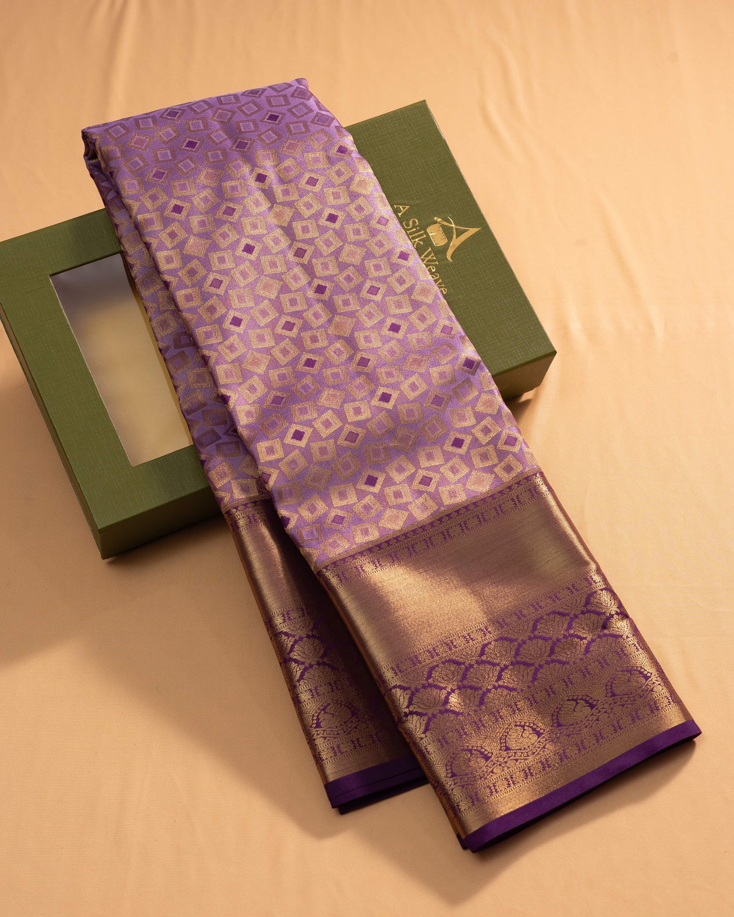 Lavender With Burgundy Pallu Pure Silk Signature Blend Saree