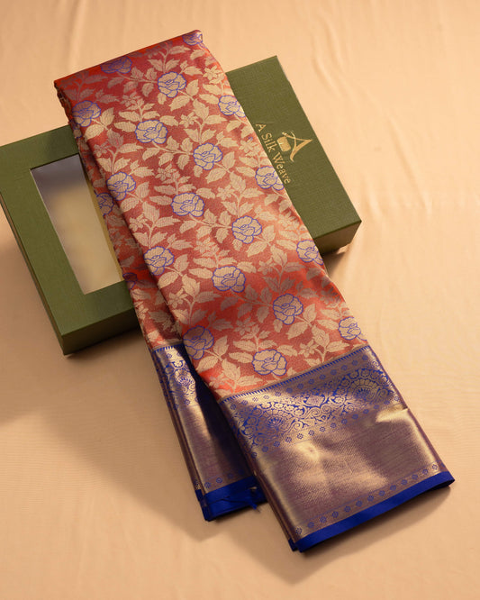 Rust With Royal Blue Pallu Pure Silk Signature Blend Saree