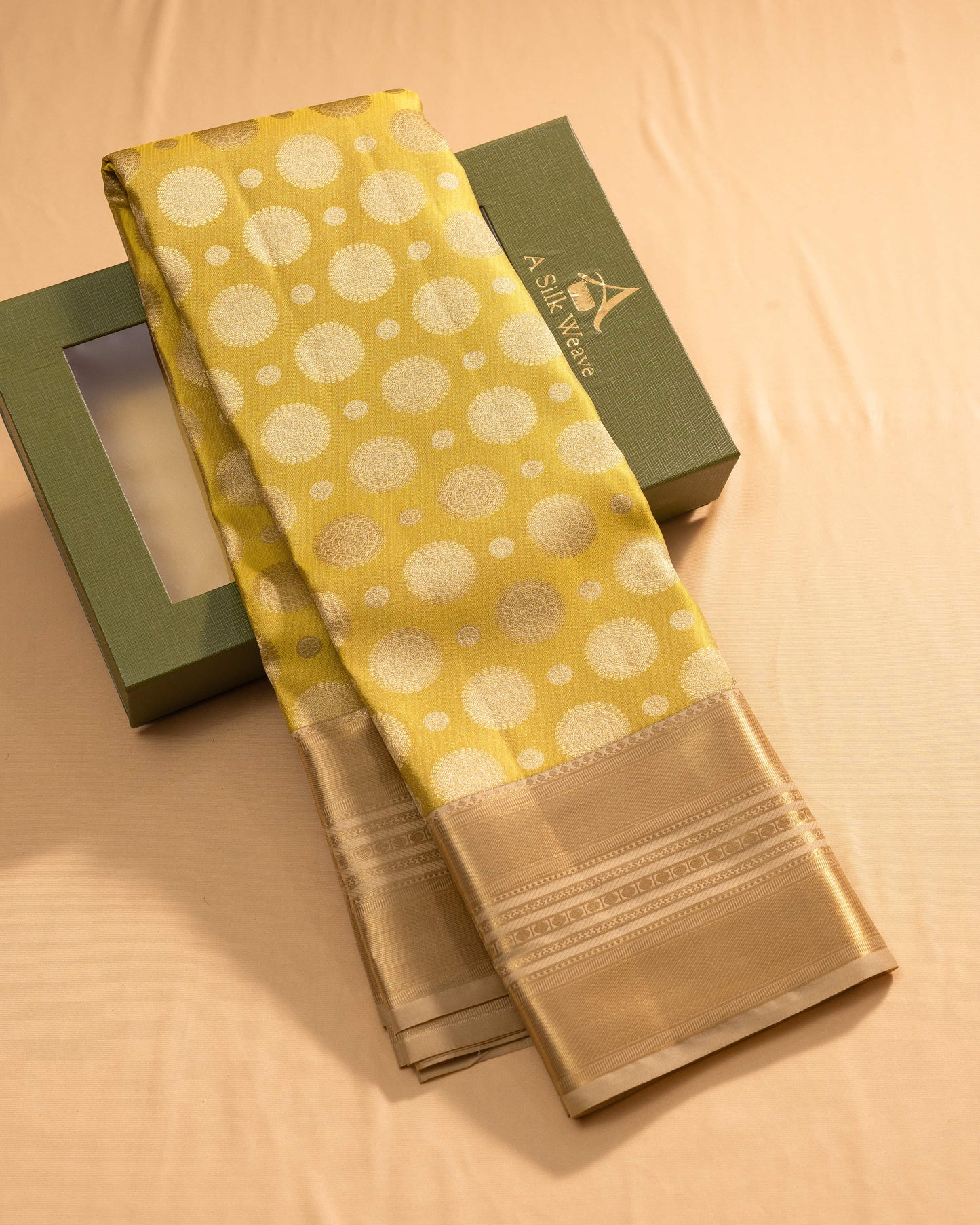Lemonish Green With Tasar Colour Pallu Pure Silk Signature Blend Saree