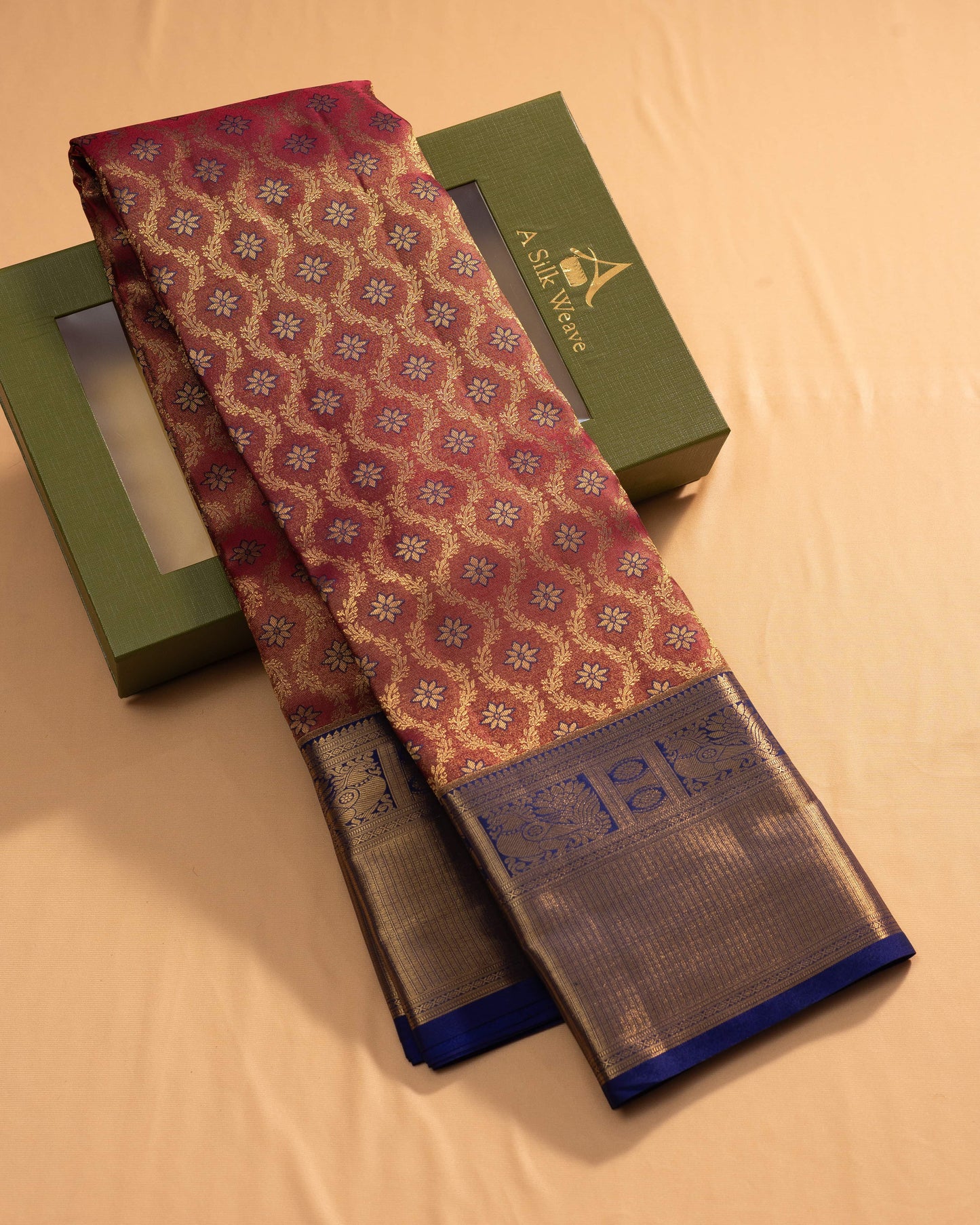 Maroon With Royal Blue Pallu Pure Silk Signature Blend Saree