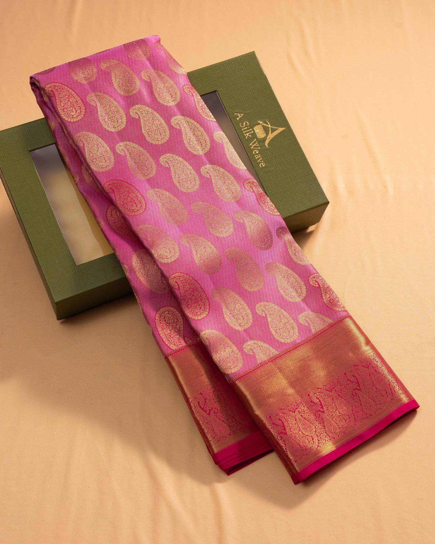 Onion Pink With Rani Pink Pallu Pure Silk Signature Blend Saree