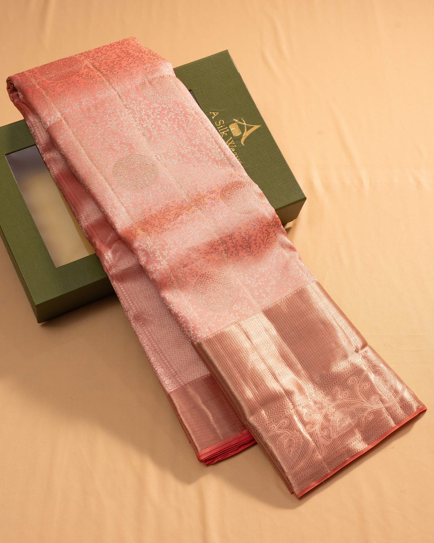 Peach With Self Colour Pallu Pure Silk Wedding Saree