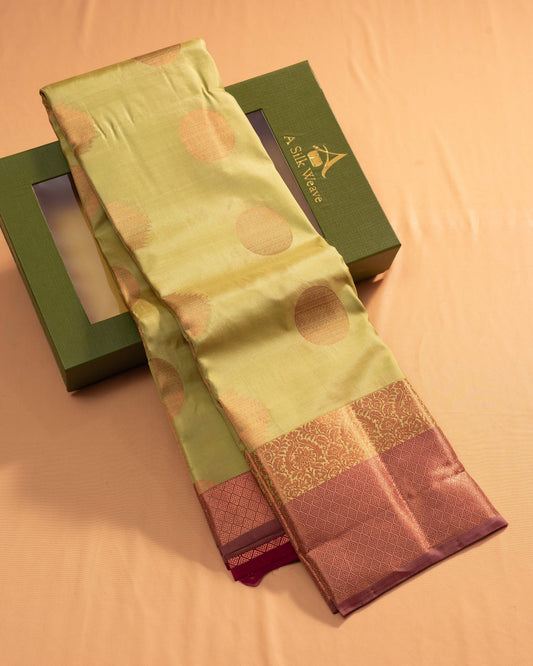 Pastel Pista Green With Reddish Maroon Pallu Pure Silk Gift Saree