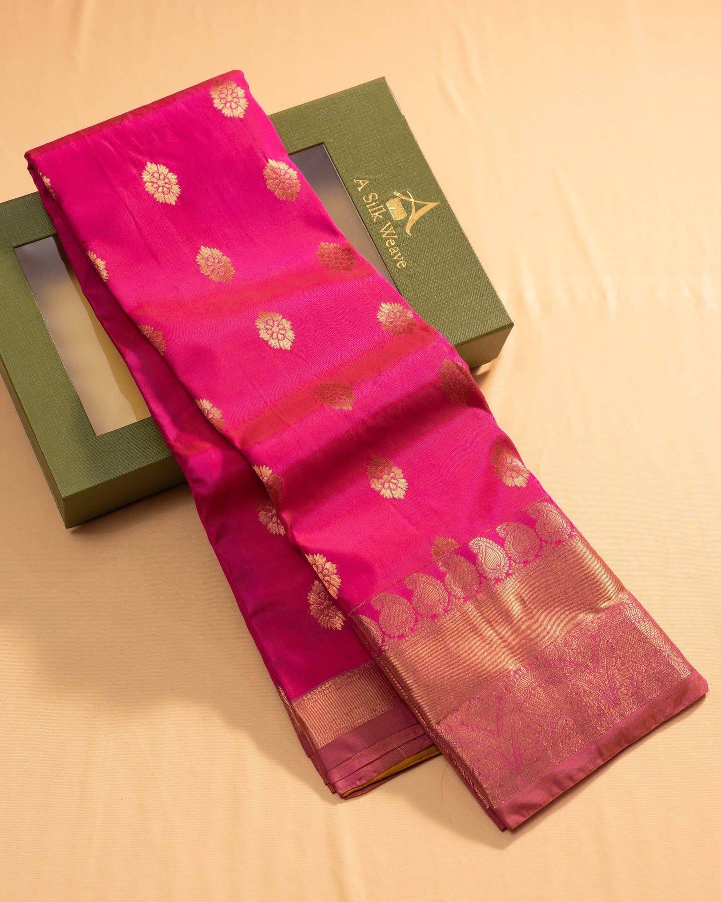 Rani Pink With Olive Green Pallu Pure Silk Gift Saree