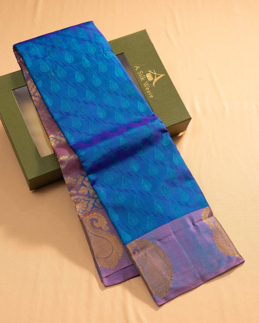 Blueish Violet With Pastel Blue Pallu Pure Silk Gift Saree