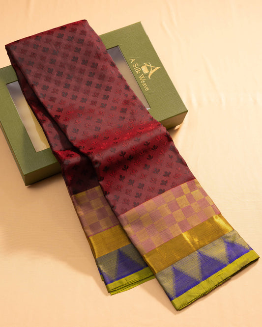 Maroon With Olive Green Pallu Pure Silk Gift Saree