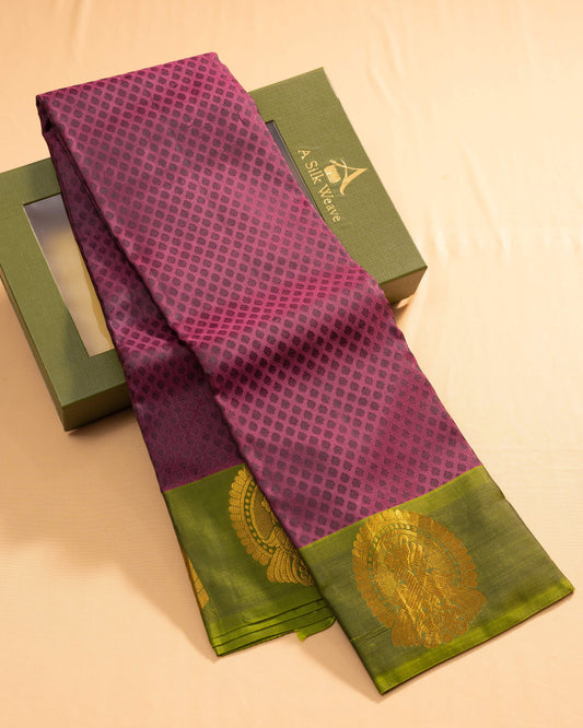 Grape With Olive Green Pallu Pure Silk Gift Saree