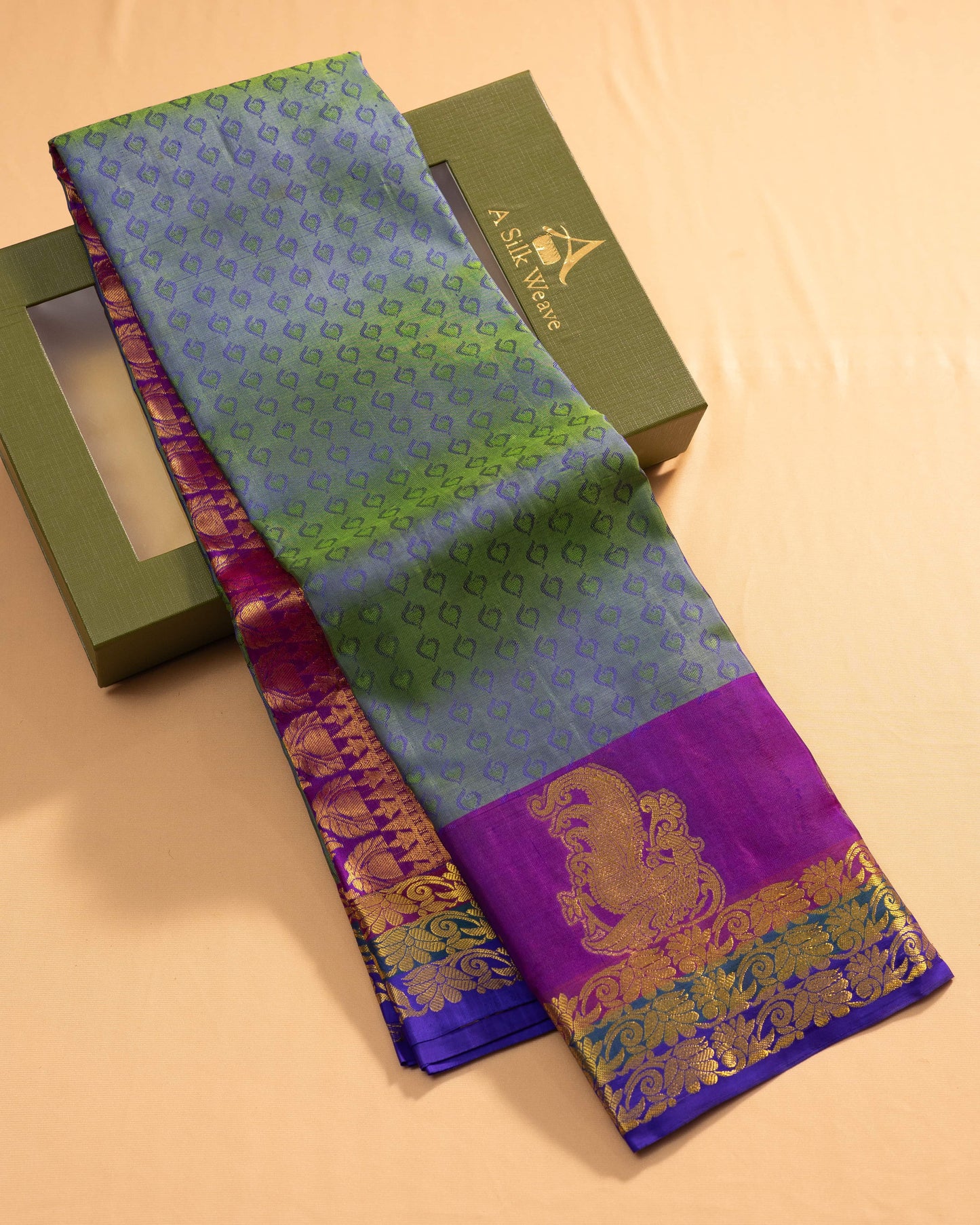 Greenish Violet With Rani Pink Pallu Pure Silk Gift Saree