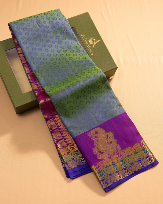 Greenish Violet With Rani Pink Pallu Pure Silk Gift Saree