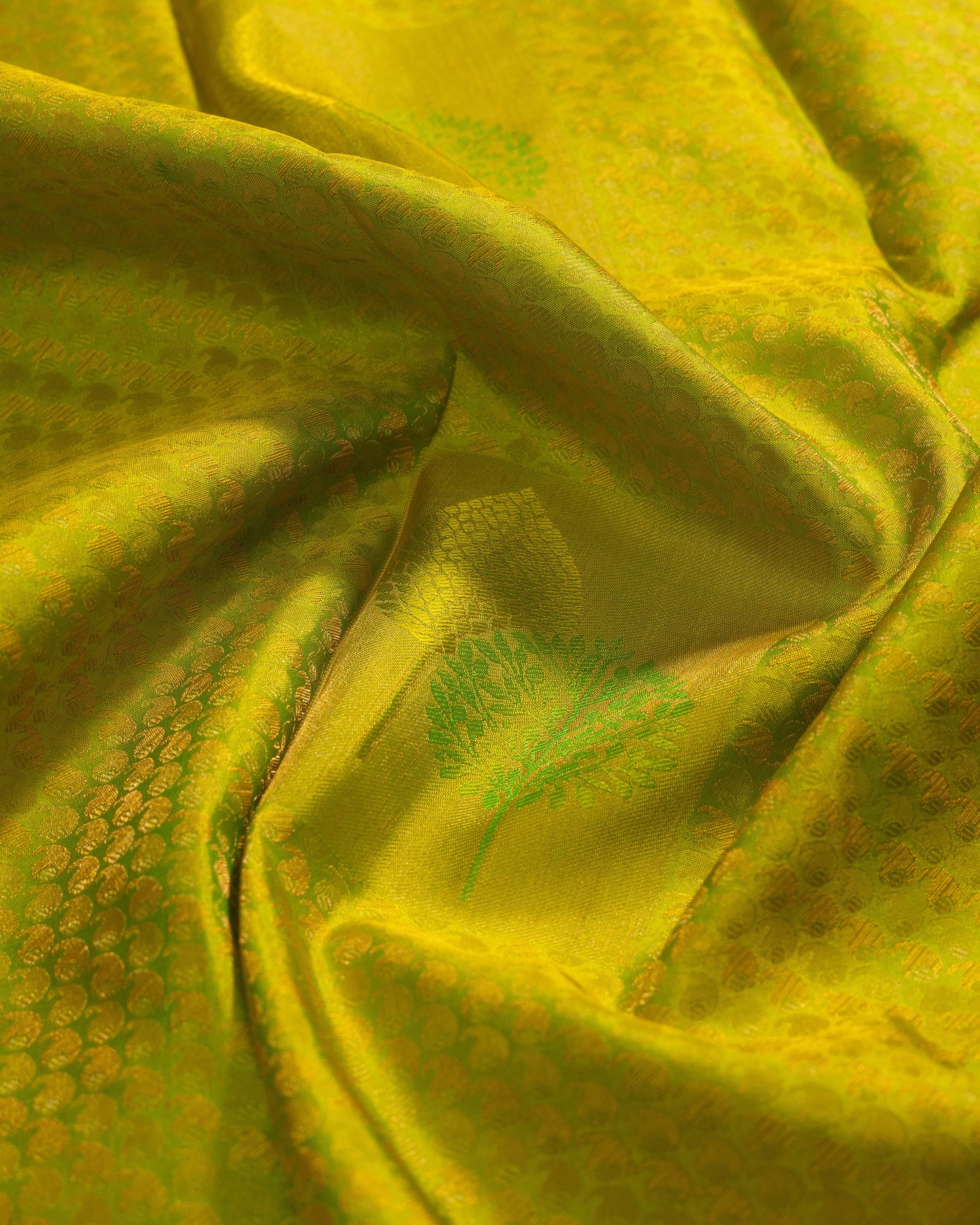 Yellowish Parrot Green With Rani Pink Pallu Kanchivaram Pure Soft Silk Saree