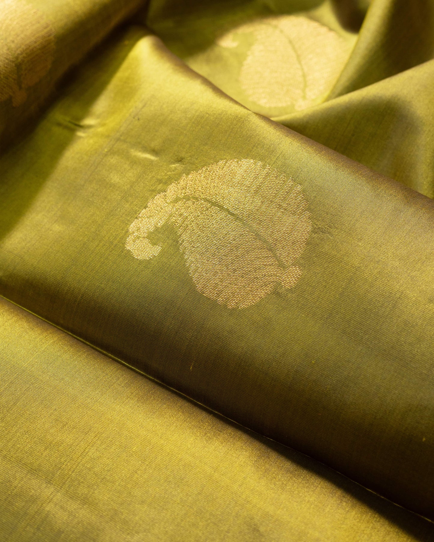 Olive Green With Deeper Saffire Green Pallu Pure Soft Silk Saree
