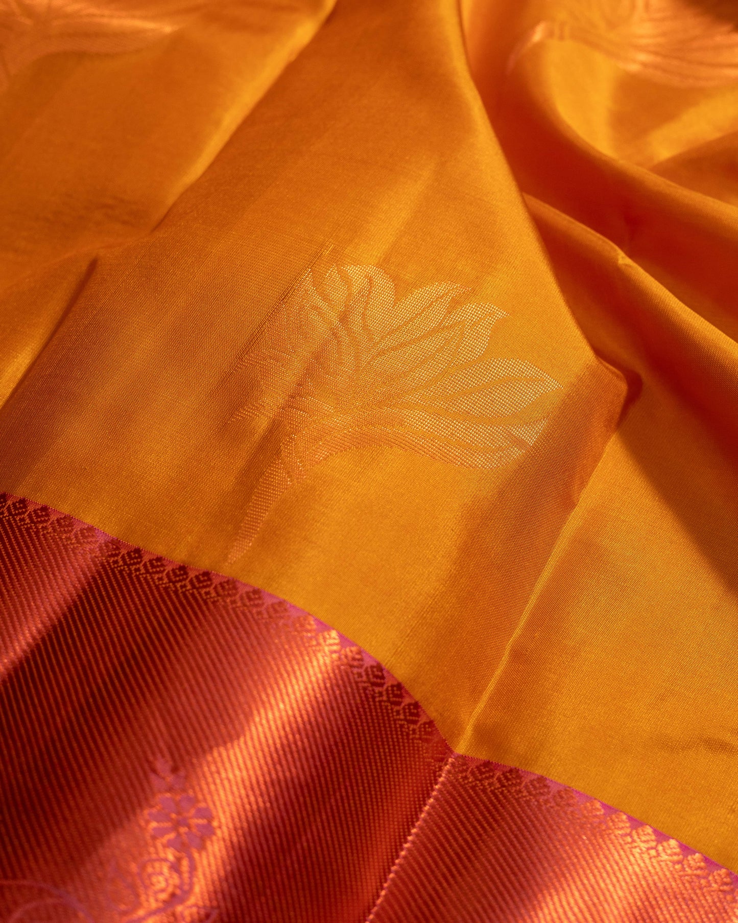 Bright Mustard With Rani Pink Pallu Pure Soft Silk Saree