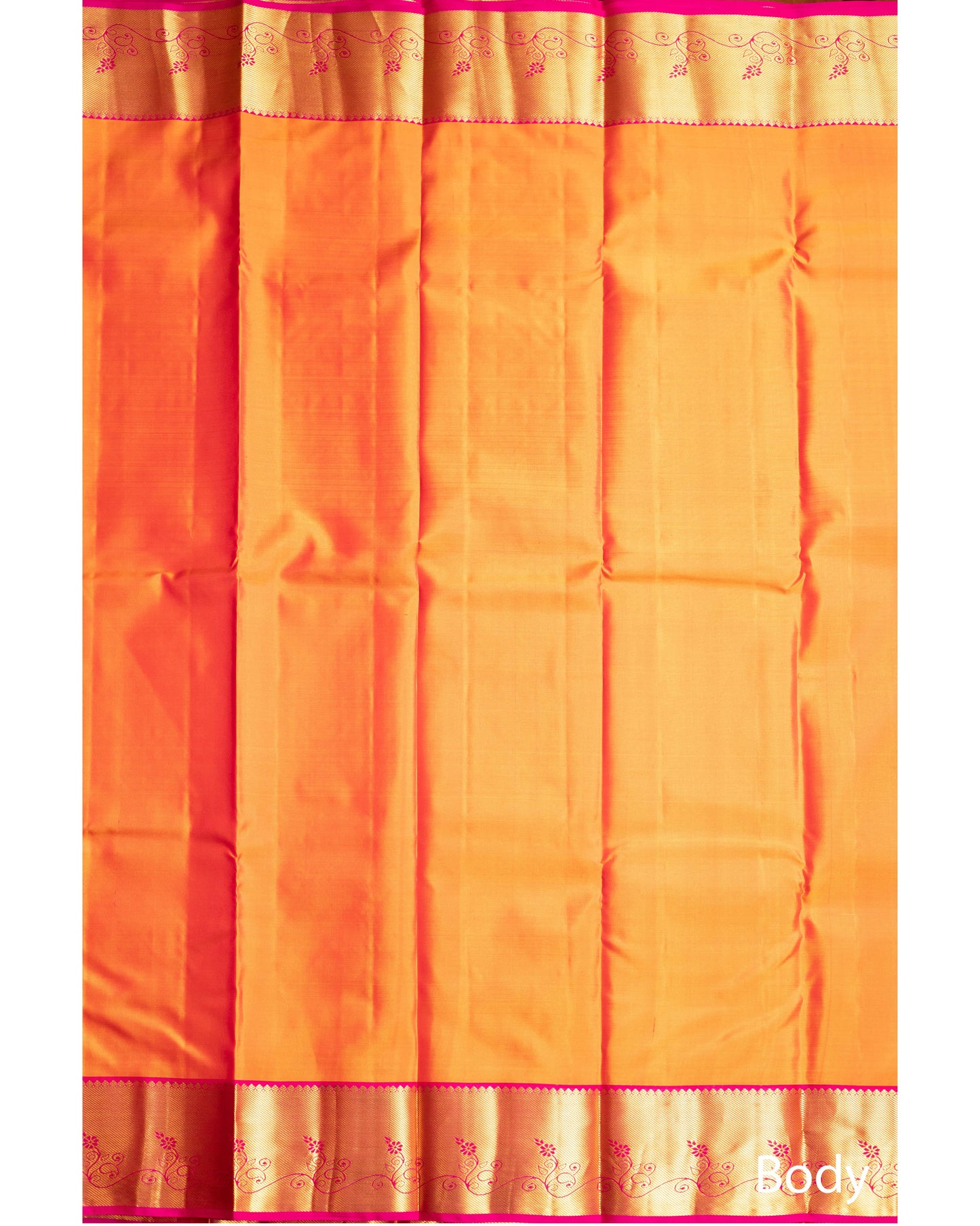 Mango Colour With Rani Pink Pallu Pure Soft Silk Saree