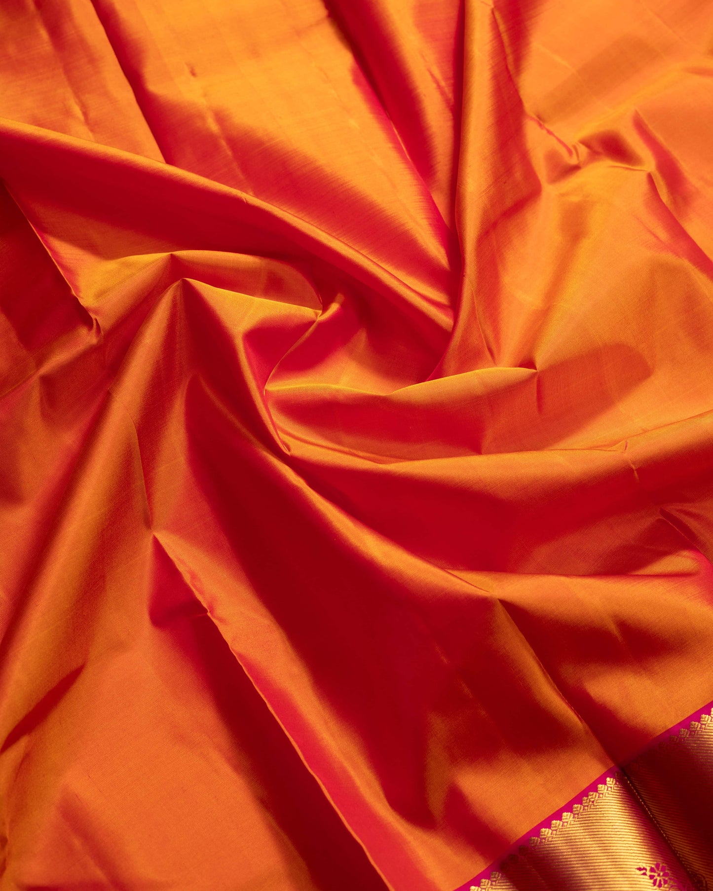 Mango Colour With Rani Pink Pallu Pure Soft Silk Saree