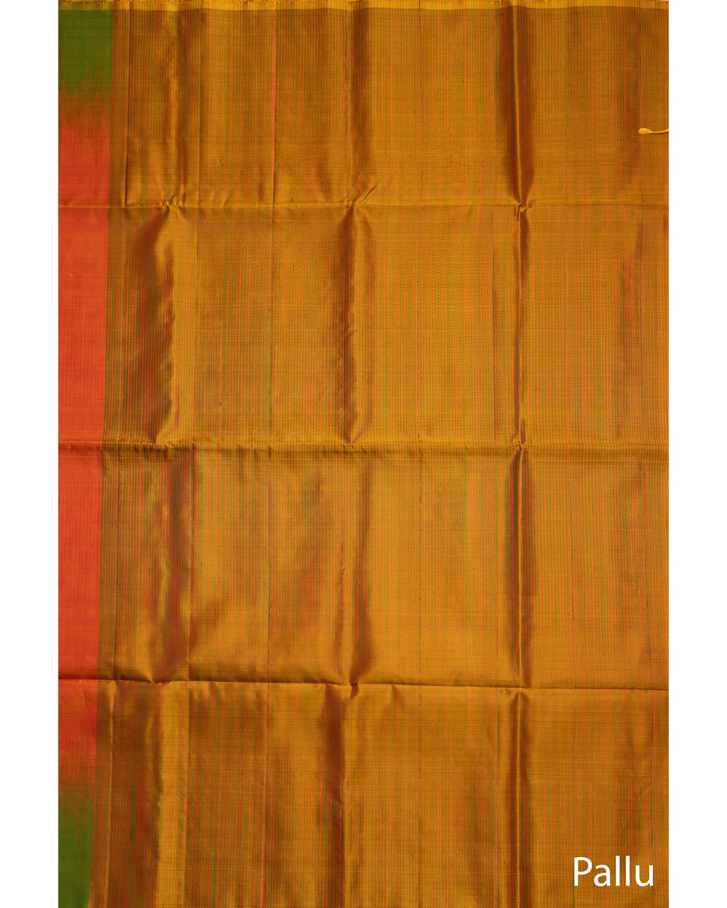 Orangeish Mango With Olive Green Pallu Pure Soft Silk Saree