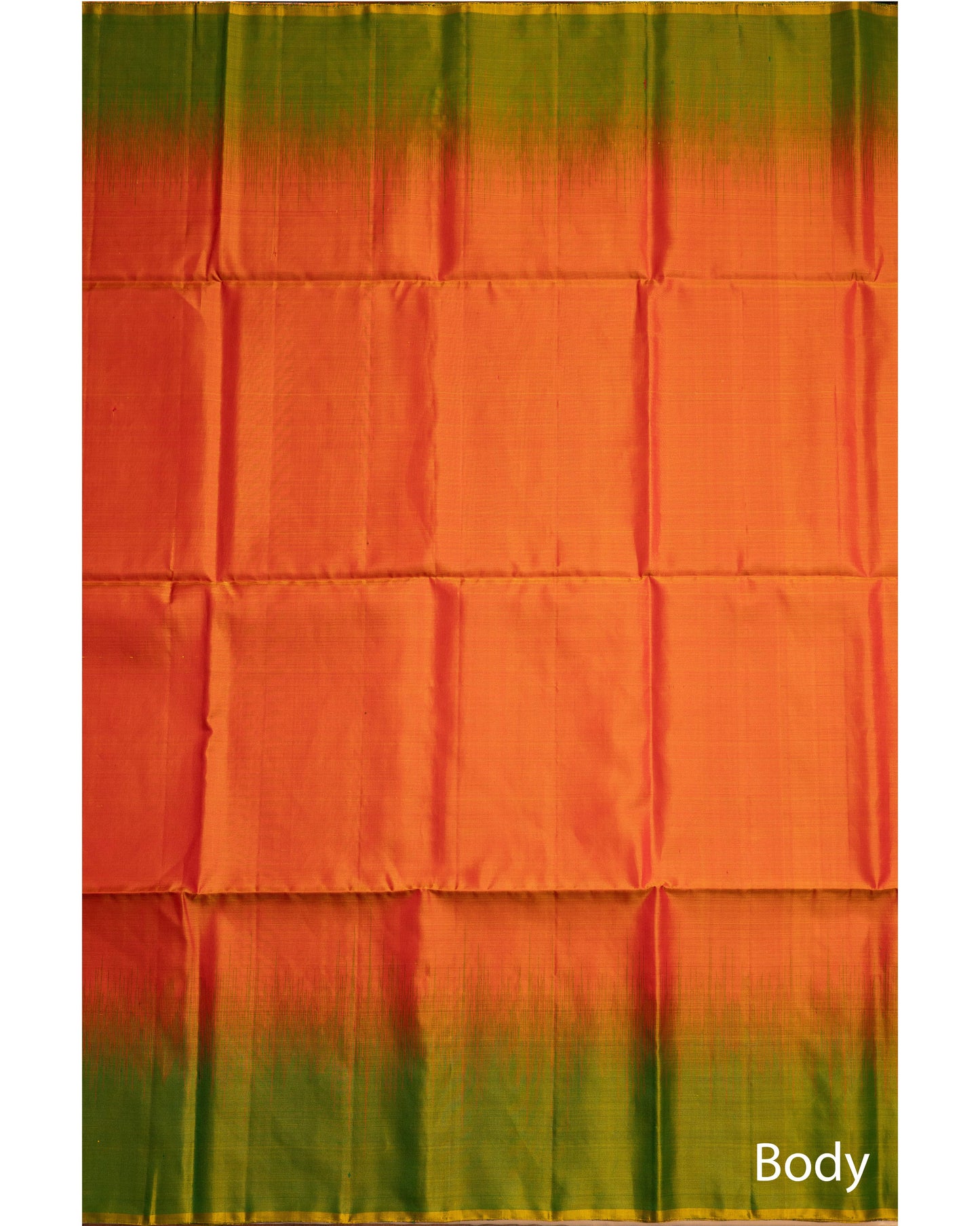 Orangeish Mango With Olive Green Pallu Pure Soft Silk Saree
