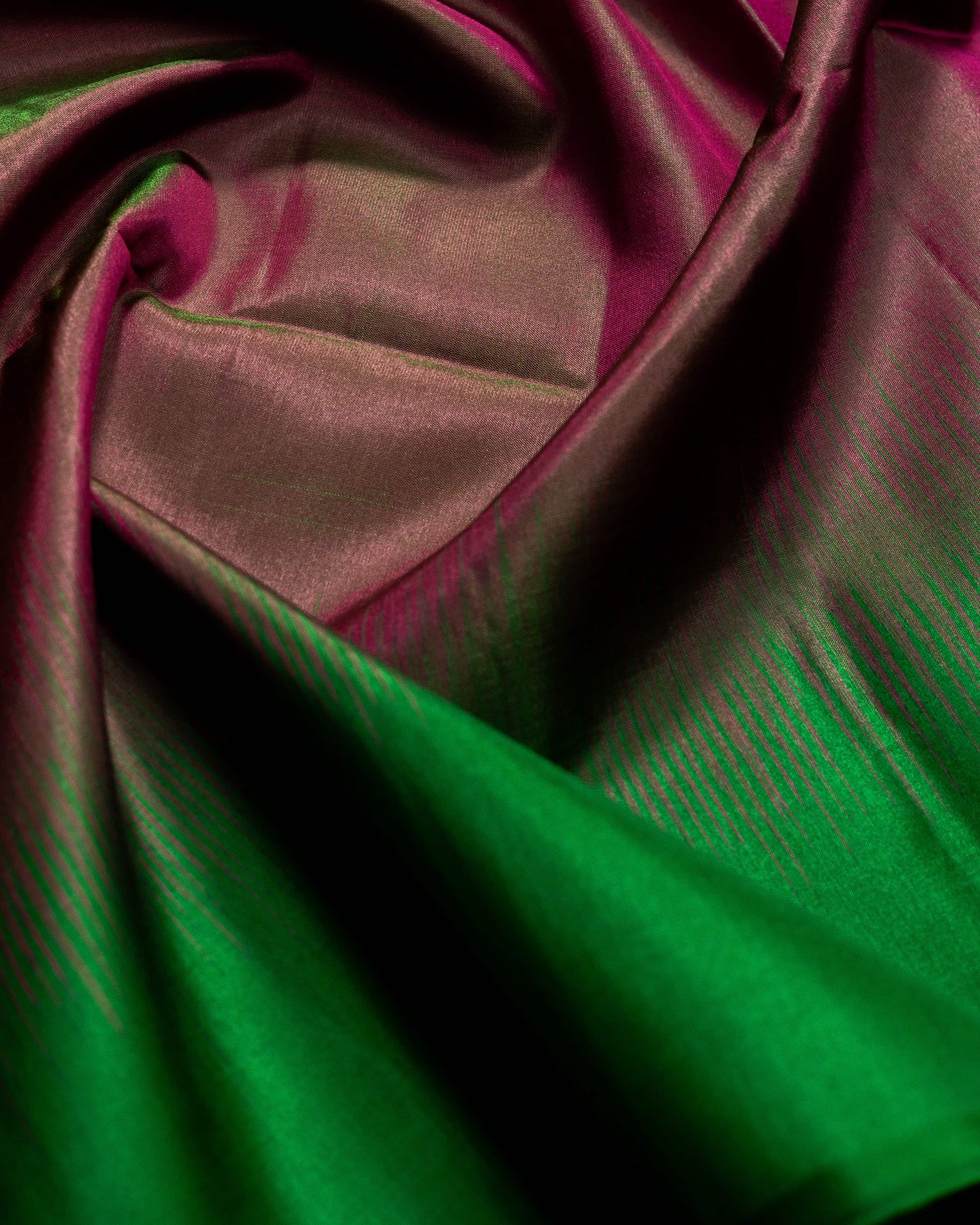 Greenish Majenta With Leaf Green Pallu Pure Soft Silk Saree