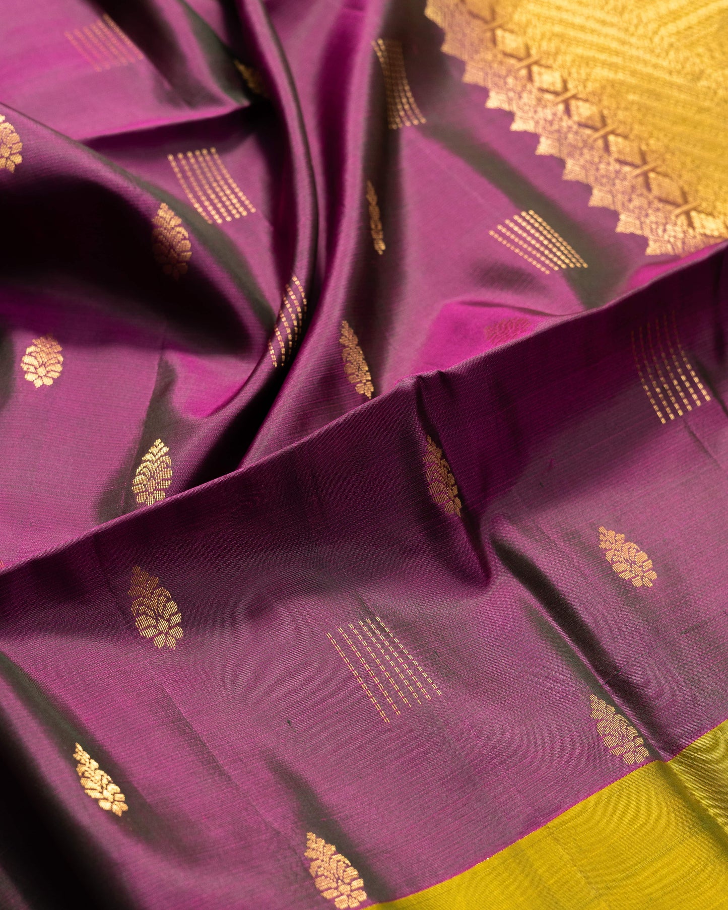Burgandy With Olive Green Pallu Pure Soft Silk Saree