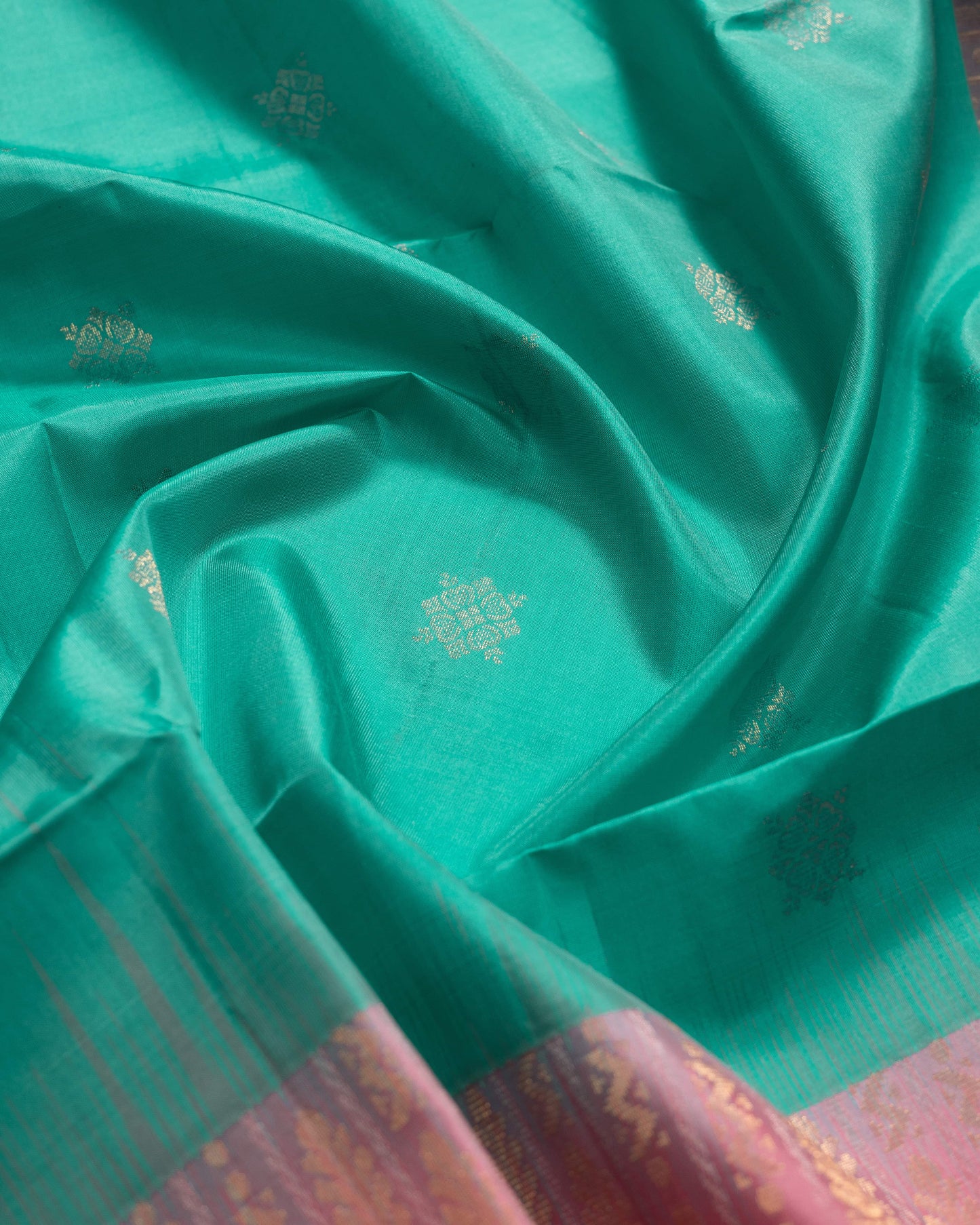 Sea Green With Pink Pallu Kanchivaram Pure Soft Silk Saree