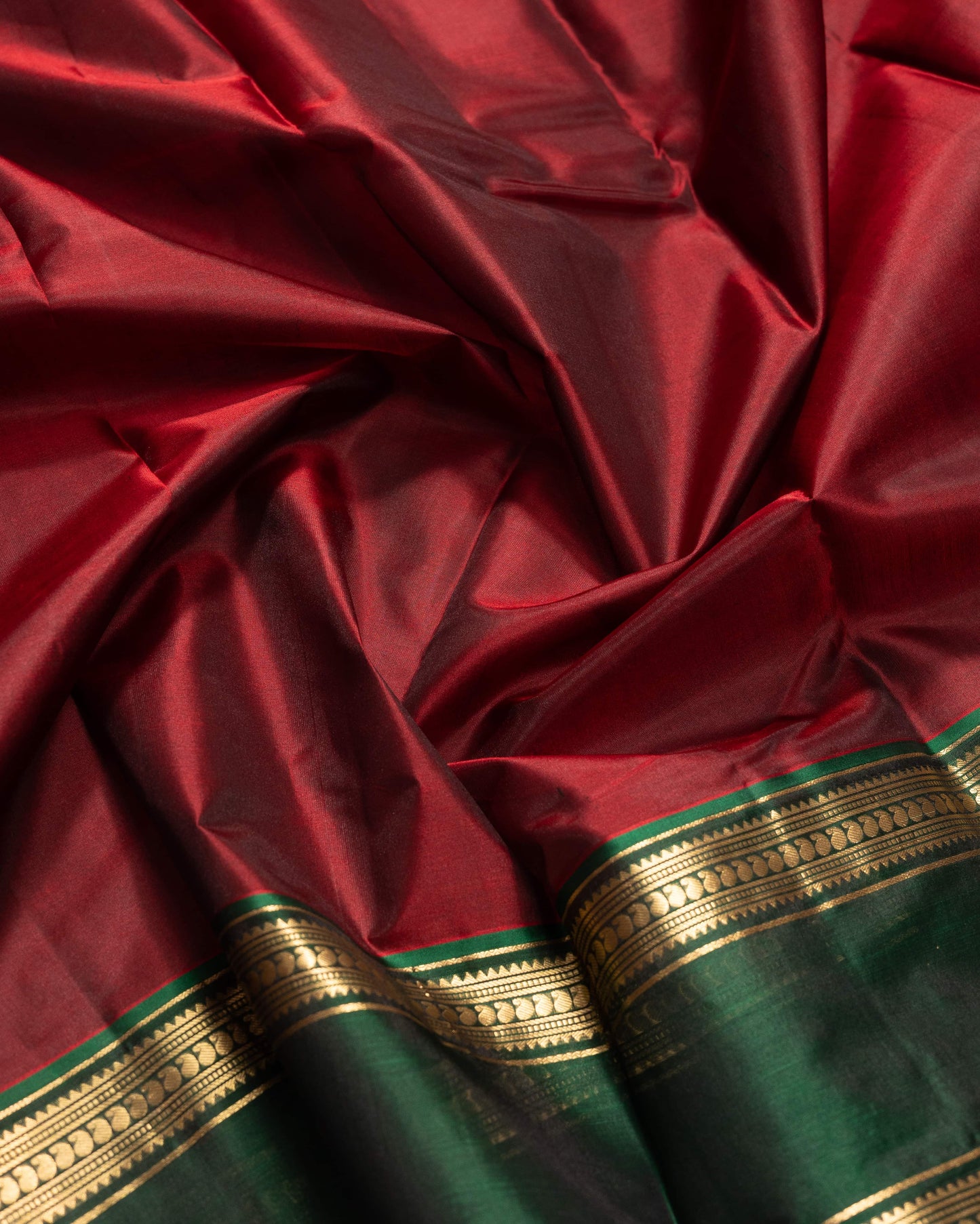 Maroon Colour With Bottle Green Pallu Kanchivaram Pure Soft Silk Saree