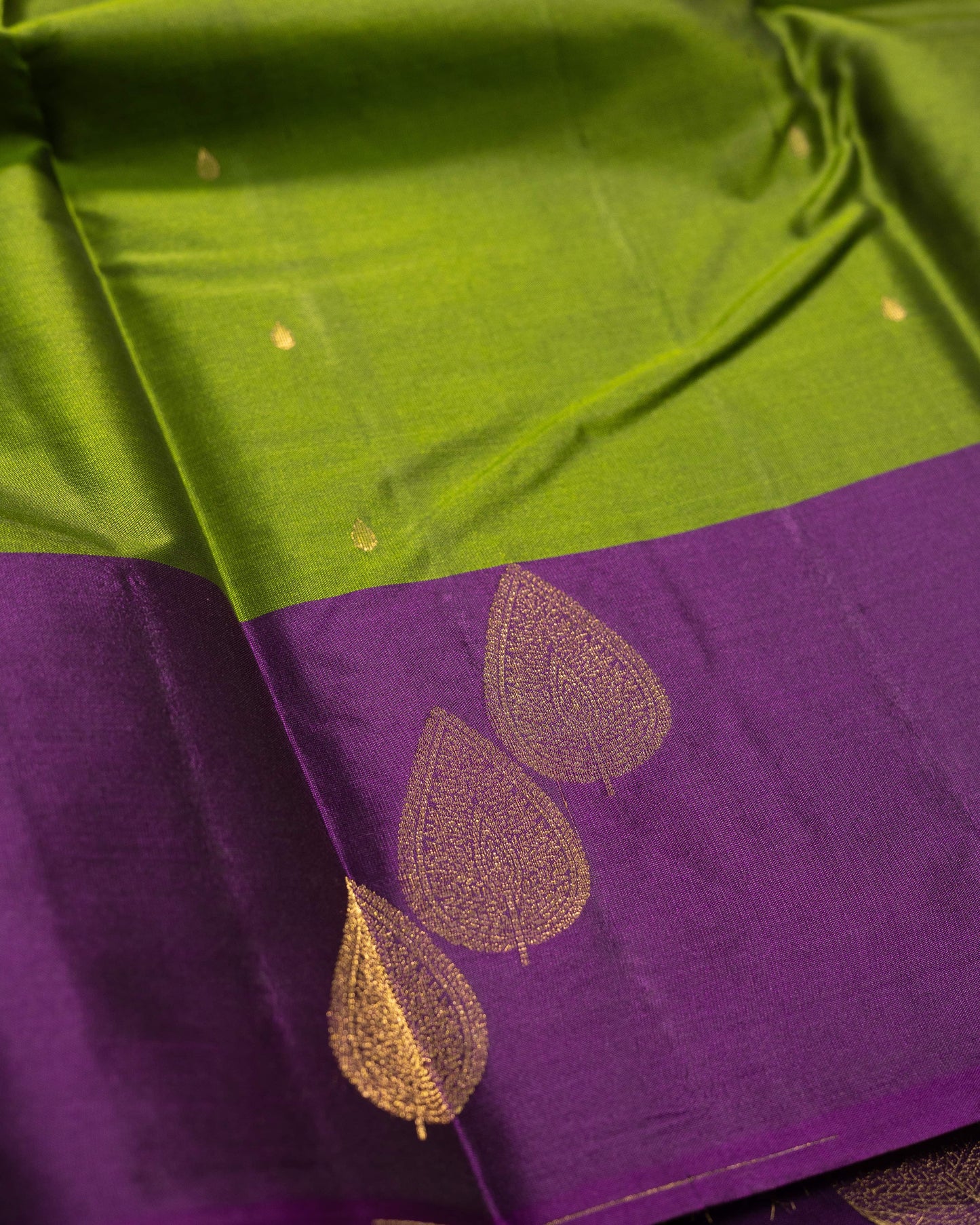 Olive Green With Deeper Burgandy Pallu Pure Soft Silk Saree