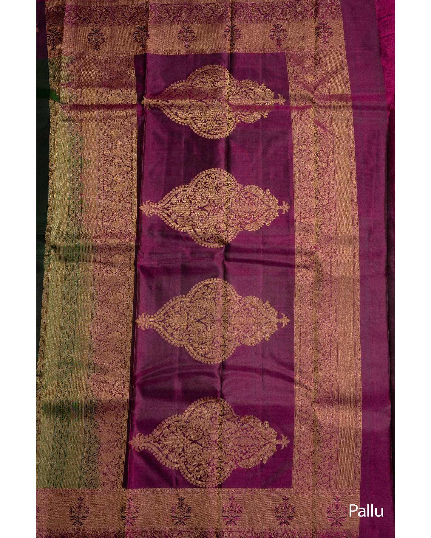 Bottle Green Colour With Deeper Burgandy Pallu Kanchivaram Pure Soft Silk Saree