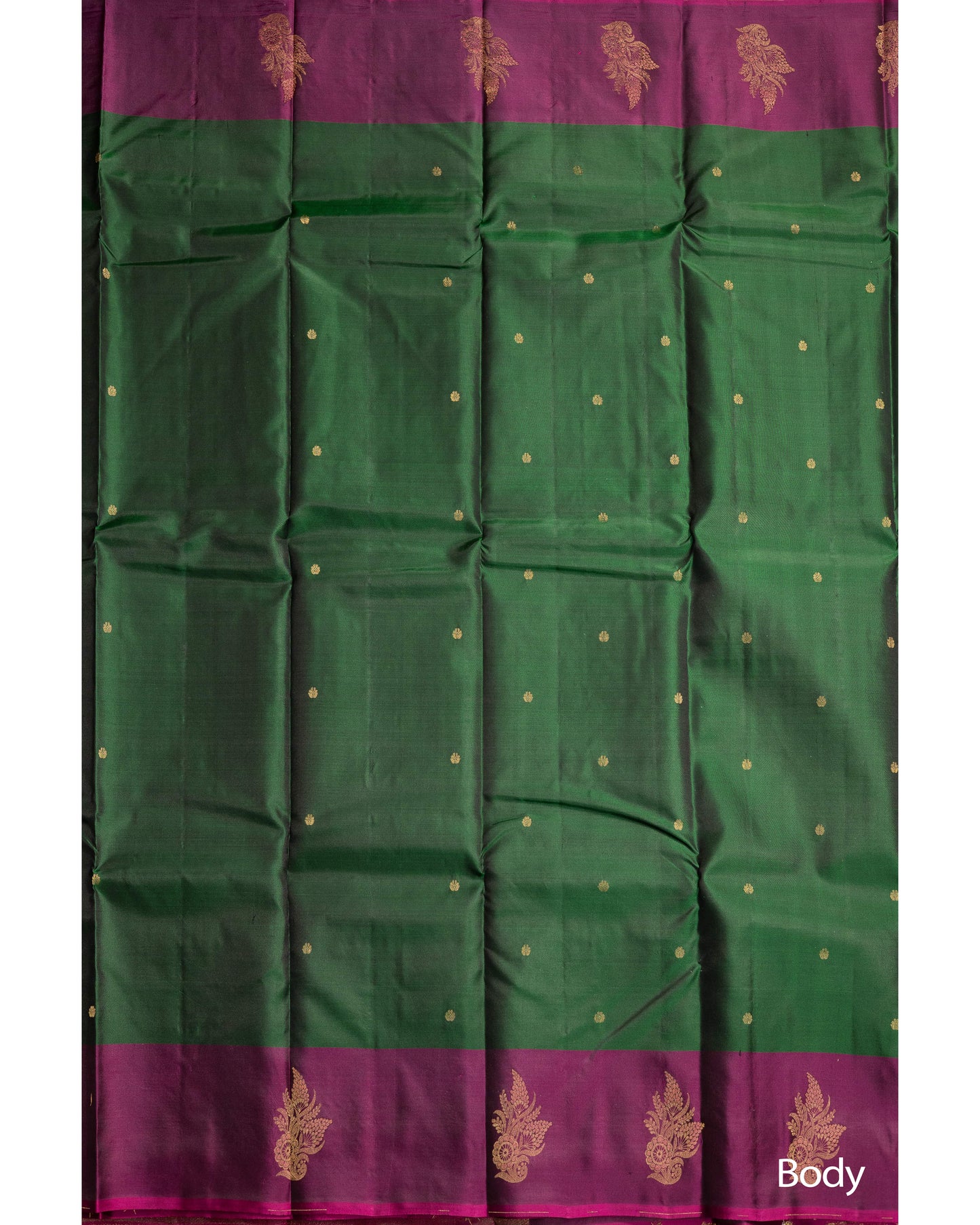 Bottle Green Colour With Deeper Burgandy Pallu Kanchivaram Pure Soft Silk Saree