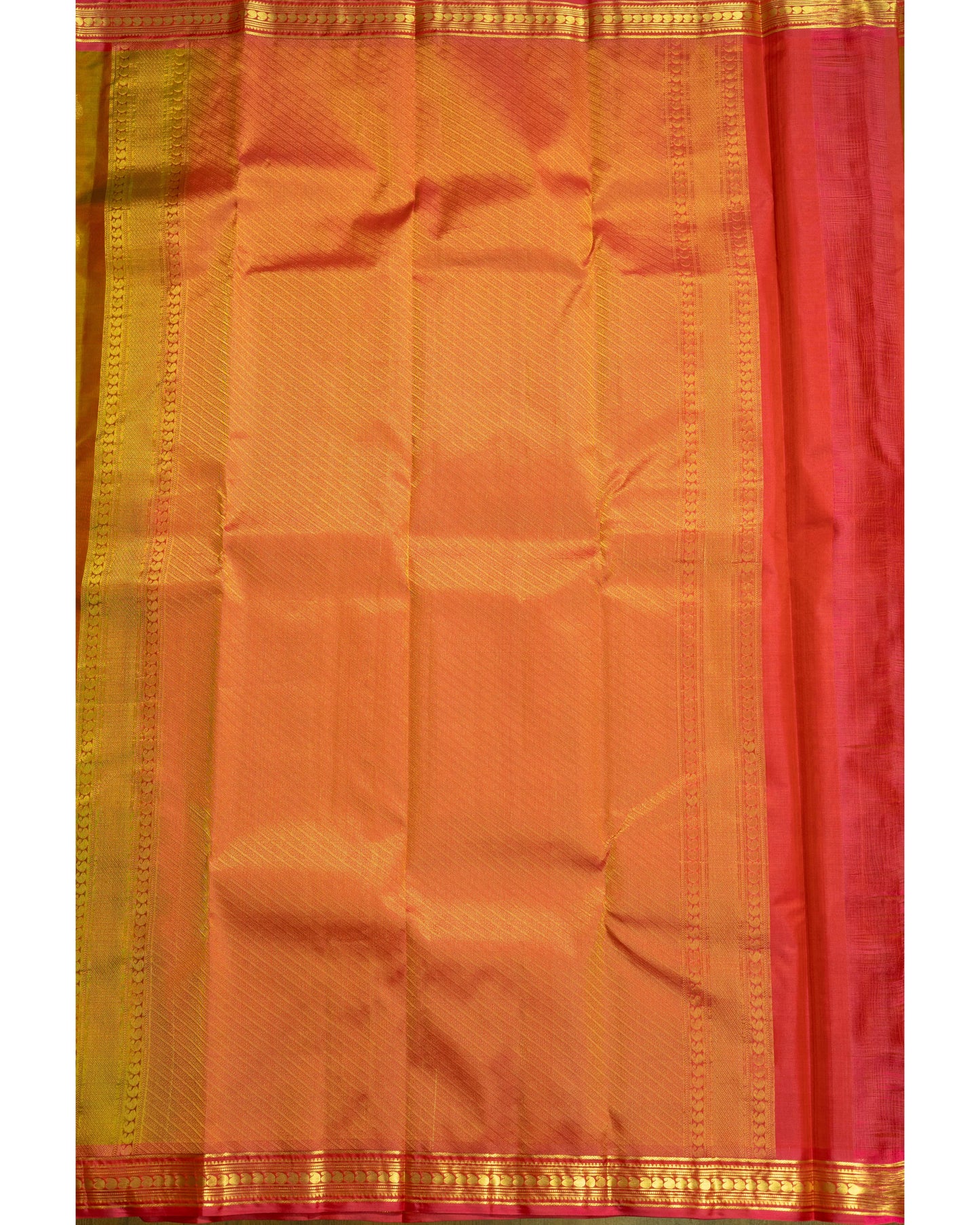Olive Green With Rani Pink Pallu Kanchivaram Pure Soft Silk Saree