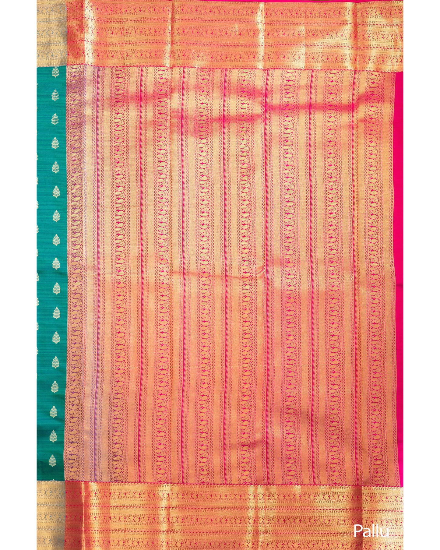 Light Saffire Green With Rani Pink Pallu Pure Silk Signature Blend Saree
