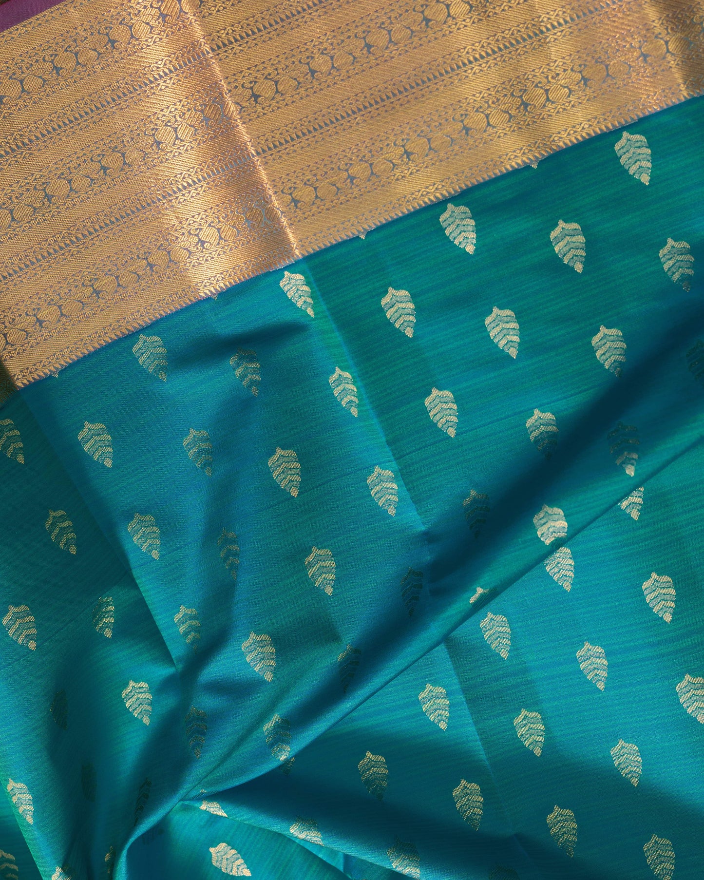 Light Saffire Green With Rani Pink Pallu Pure Silk Signature Blend Saree