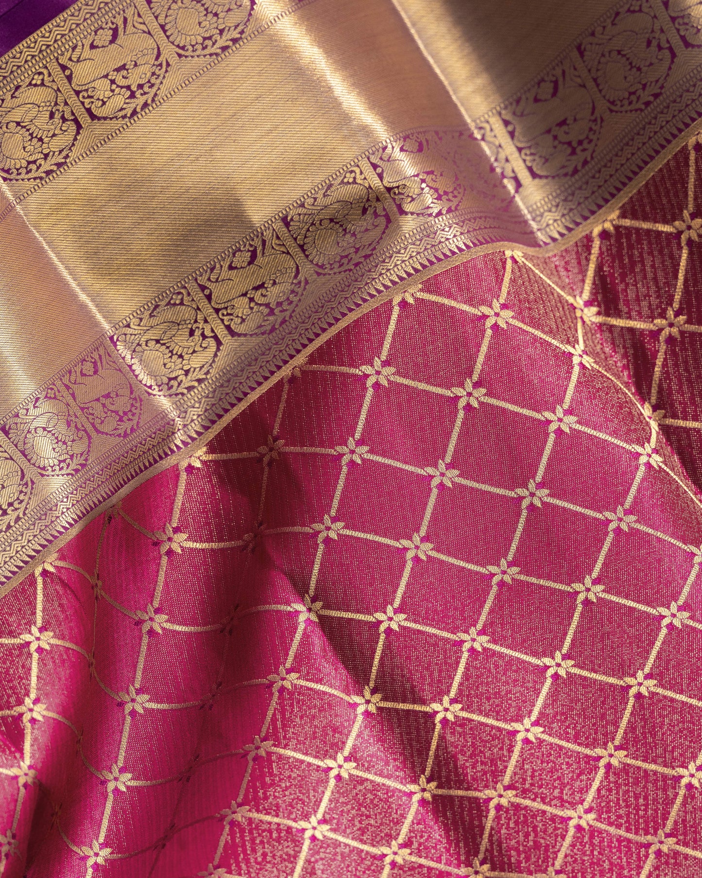 Deep Rani Pink With Burgundy Pallu Pure Silk Signature Blend Saree