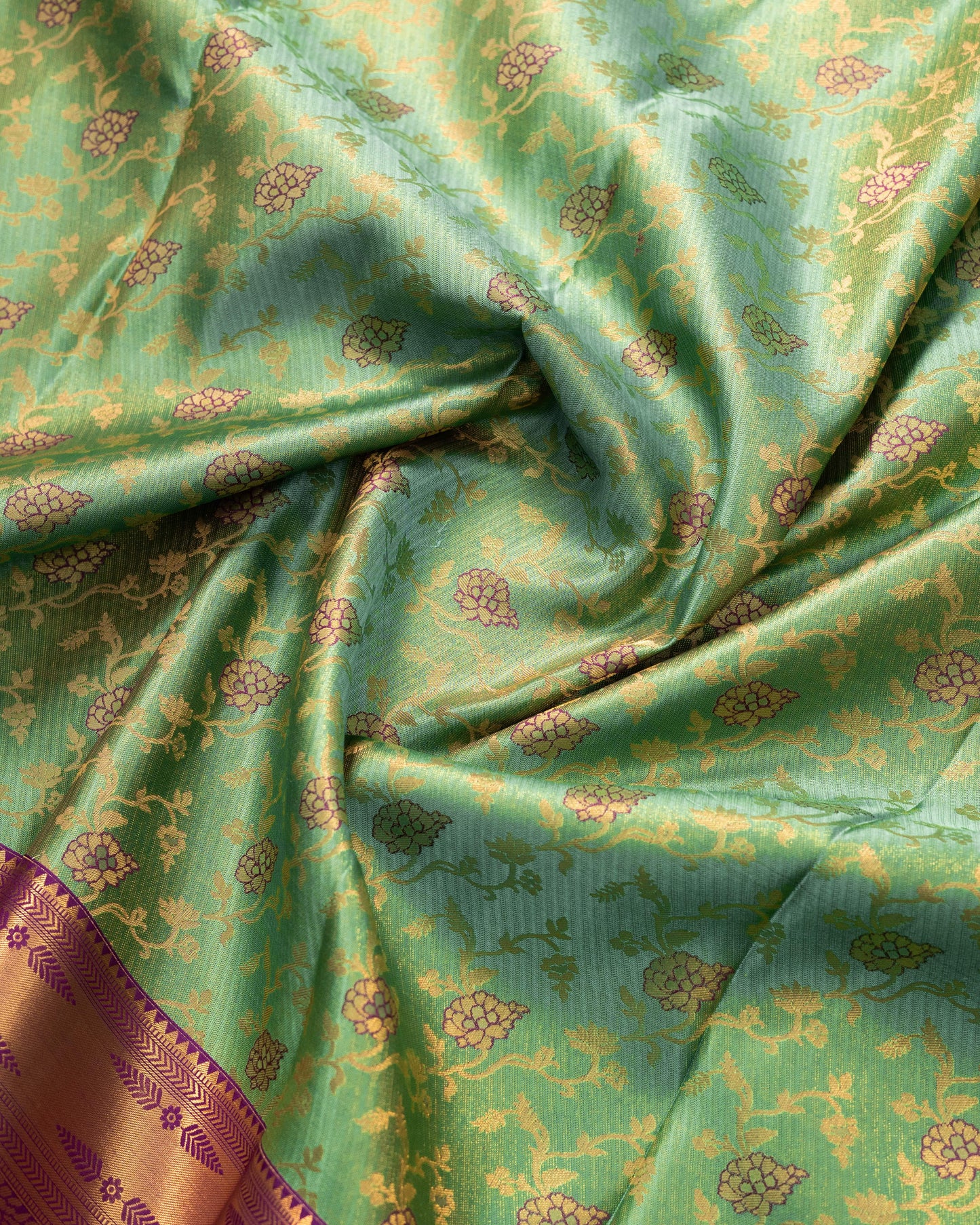 Pastel Pista Green With Burgundy Pallu Pure Silk Signature Blend Saree