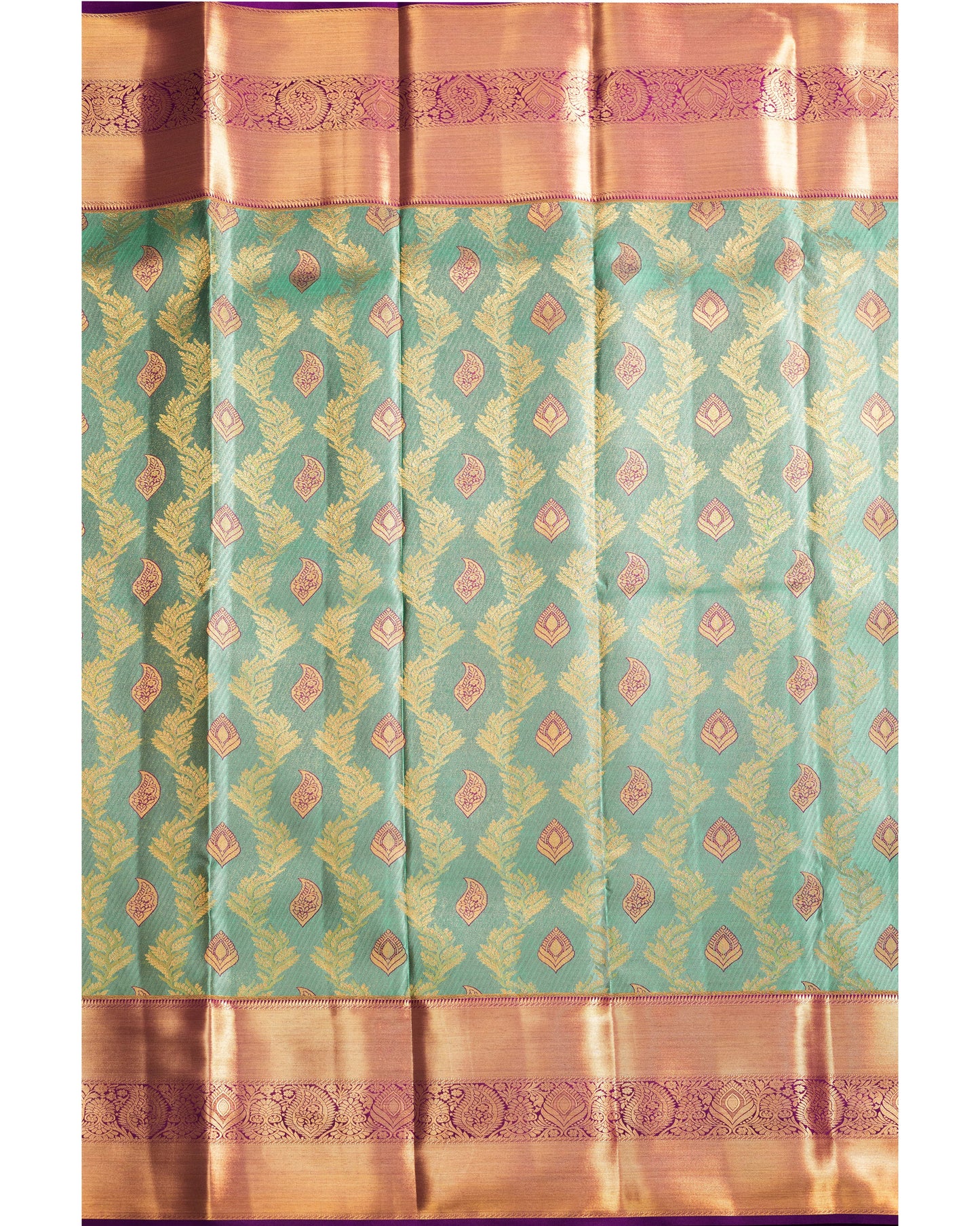 Pastel Pista Green With Burgundy Pallu Pure Silk Signature Blend Saree