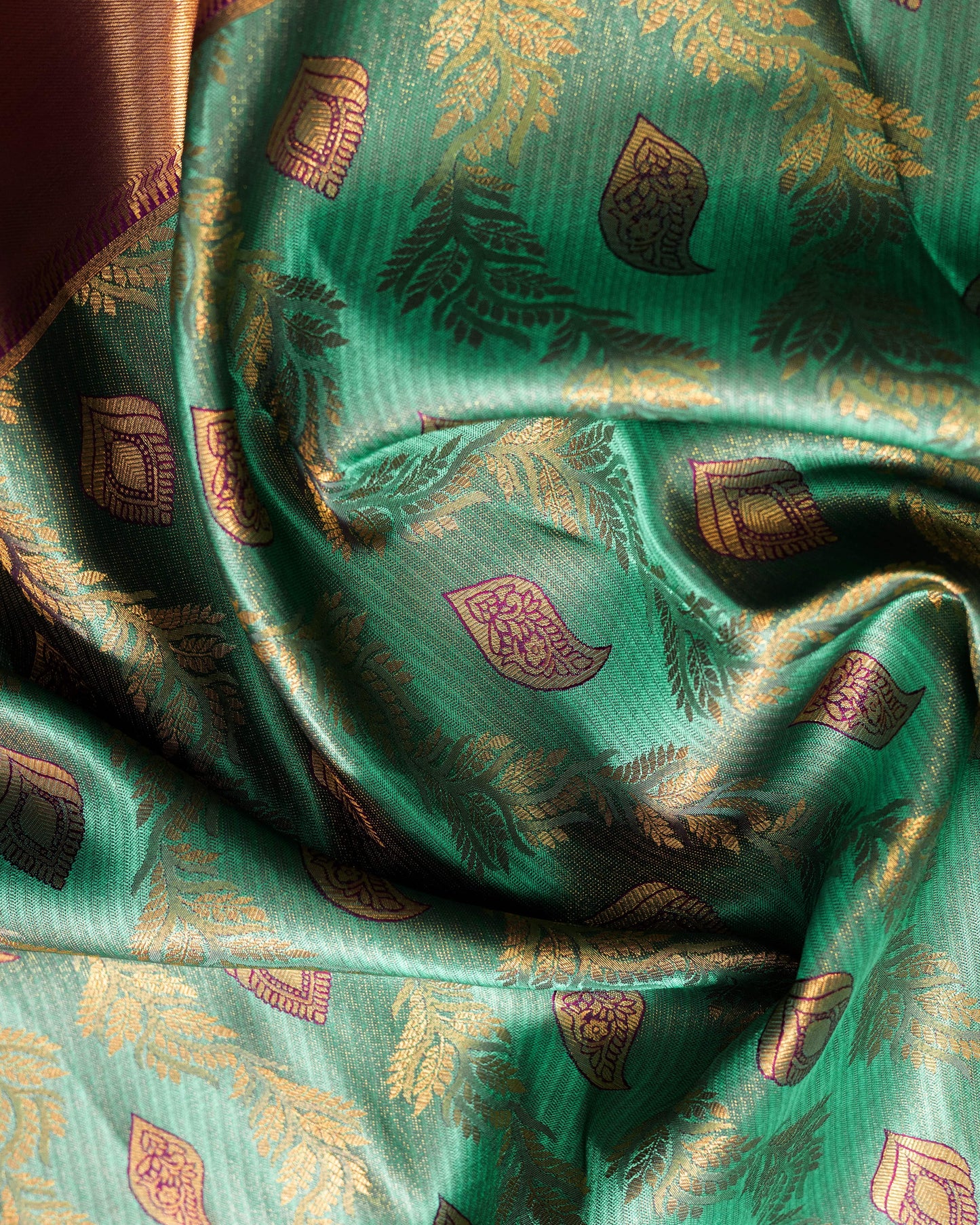 Pastel Pista Green With Burgundy Pallu Pure Silk Signature Blend Saree