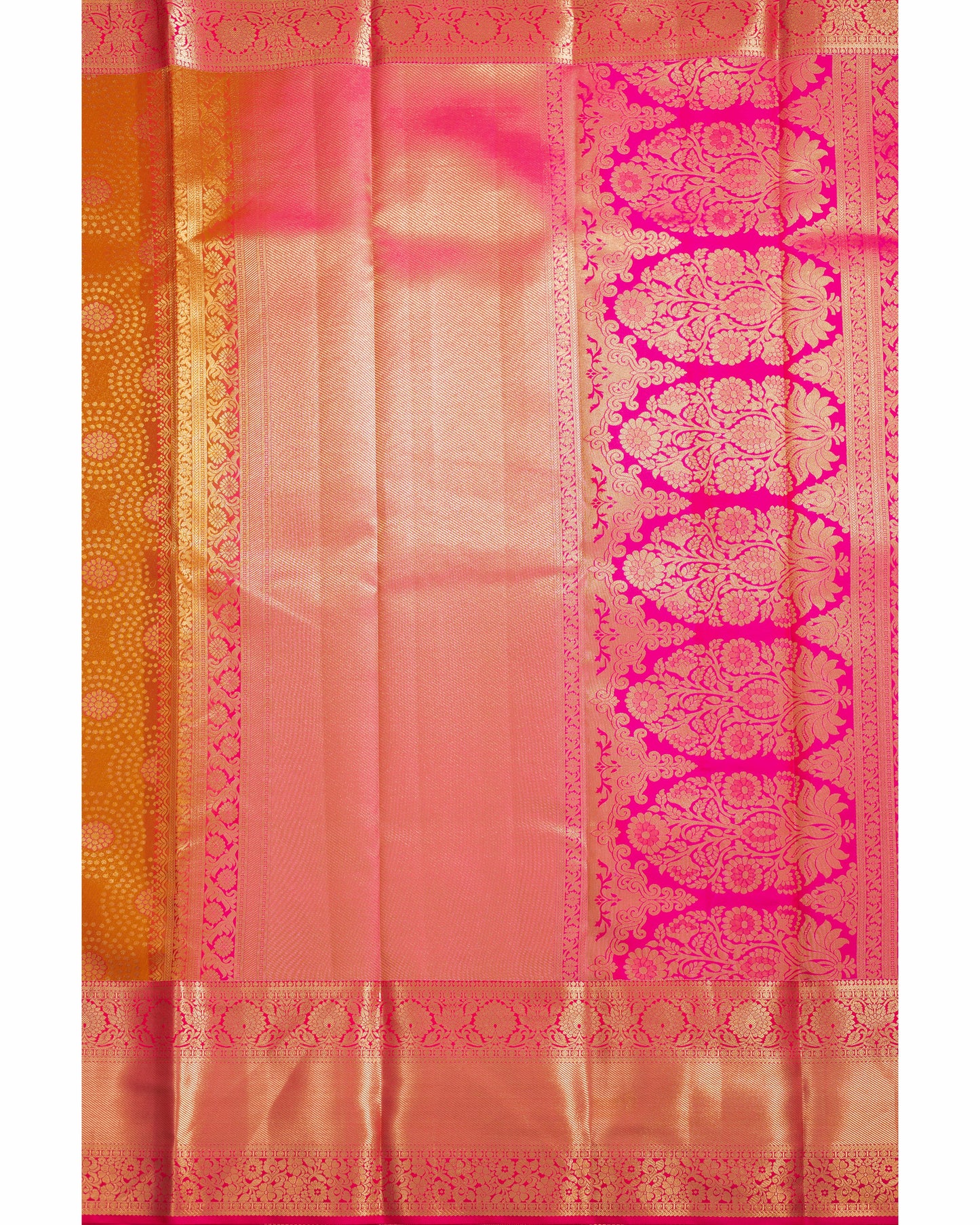 Deep Brilliant Mustard With Rani Pink Pallu Pure Silk Signature Blend Saree