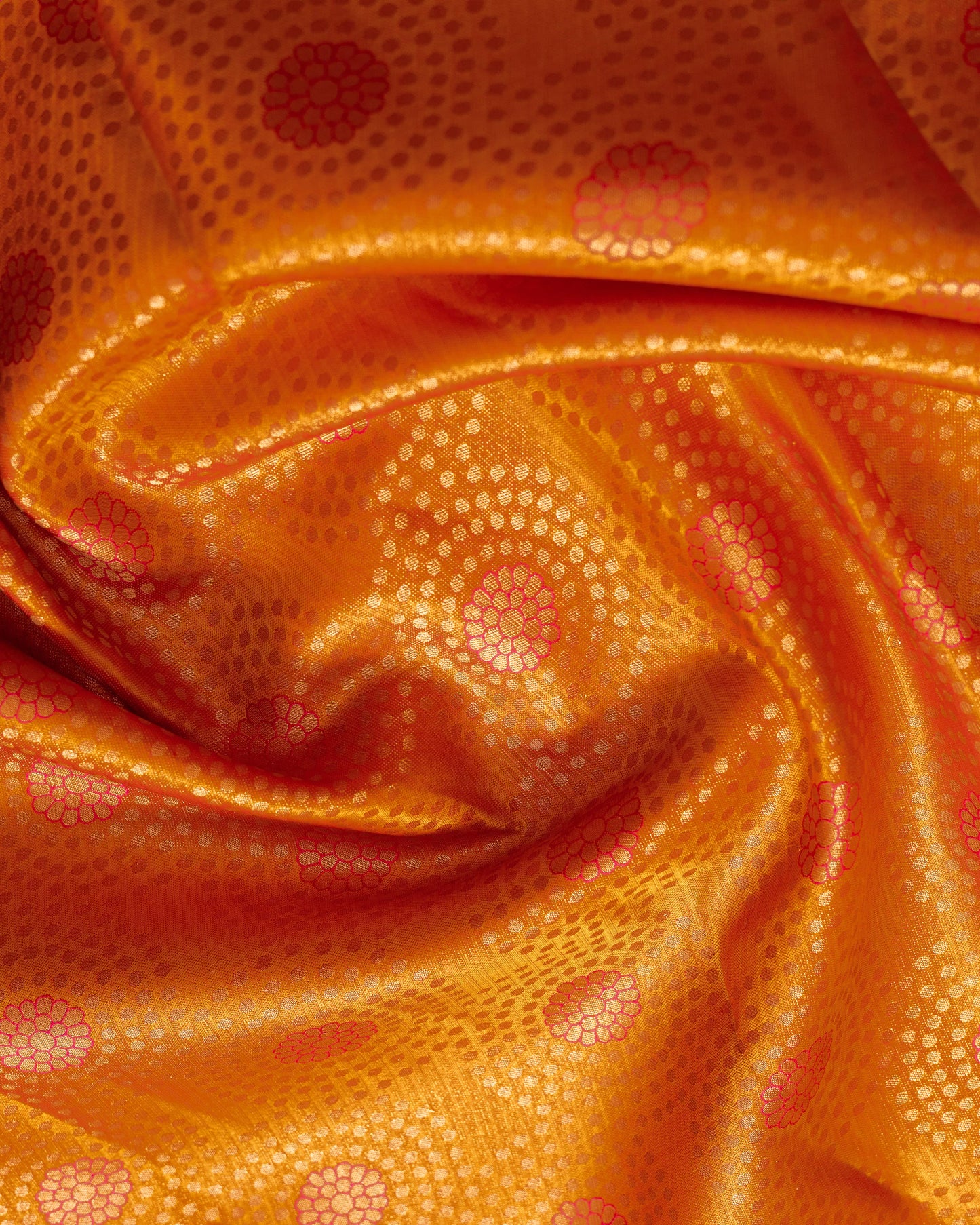 Deep Brilliant Mustard With Rani Pink Pallu Pure Silk Signature Blend Saree
