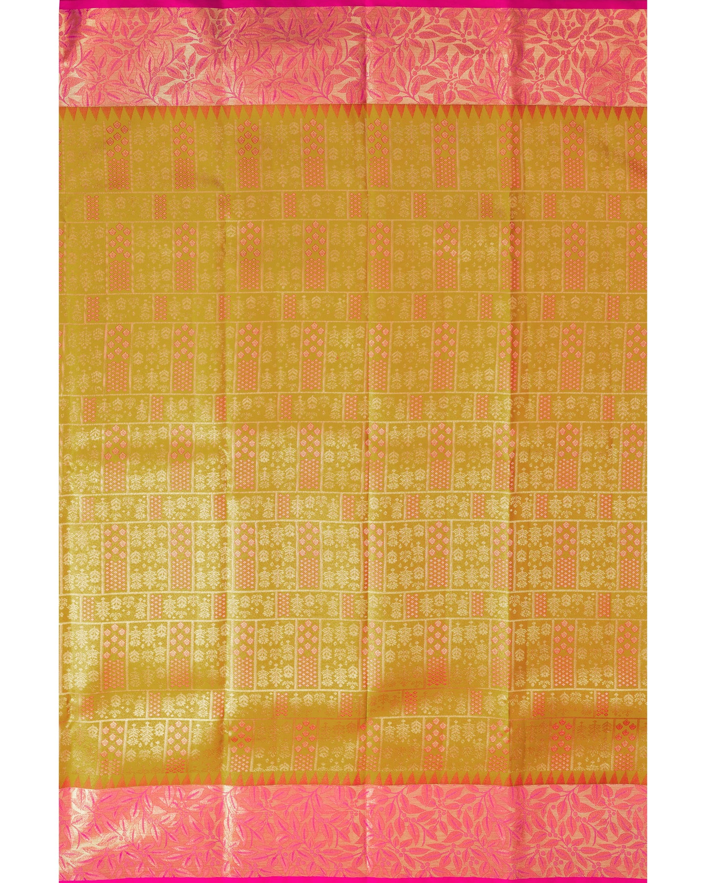 Greenish Yellow With Rani Pink Pallu Pure Silk Signature Blend Saree