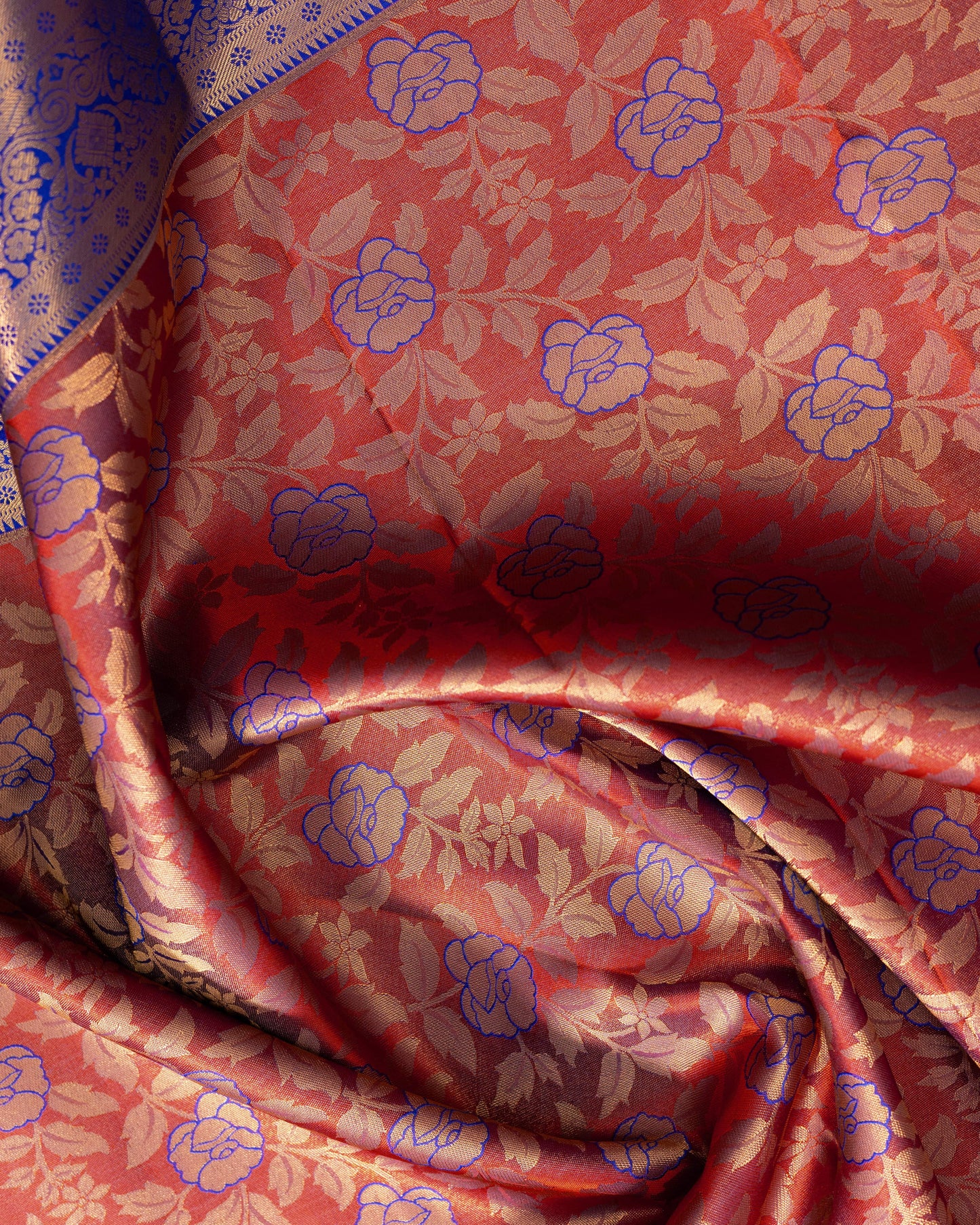 Rust With Royal Blue Pallu Pure Silk Signature Blend Saree