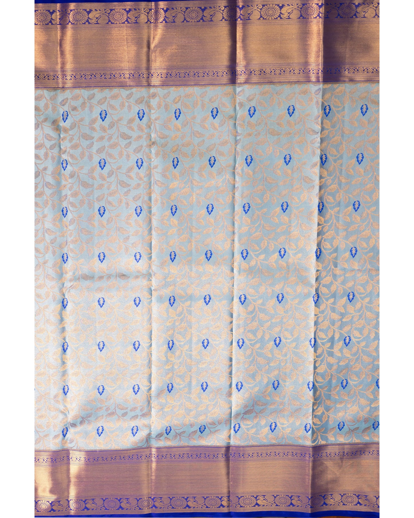 Pastel Grey With Royal Blue Pallu Pure Silk Signature Blend Saree