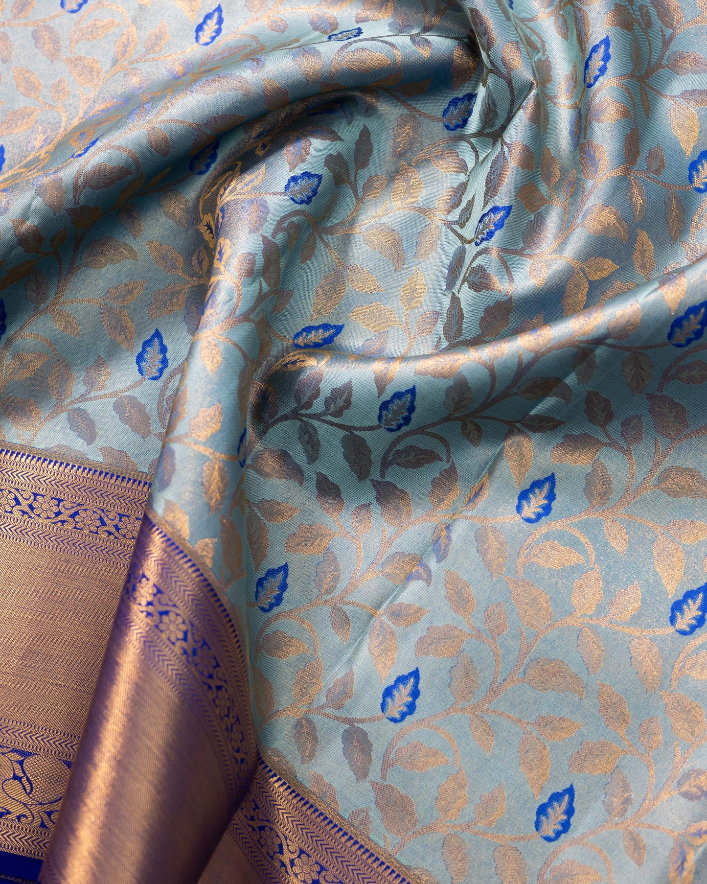 Pastel Grey With Royal Blue Pallu Pure Silk Signature Blend Saree