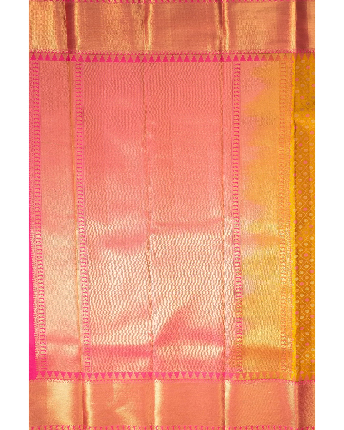 Lemonish Olive With Pink Pallu Pure Silk Signature Blend Saree