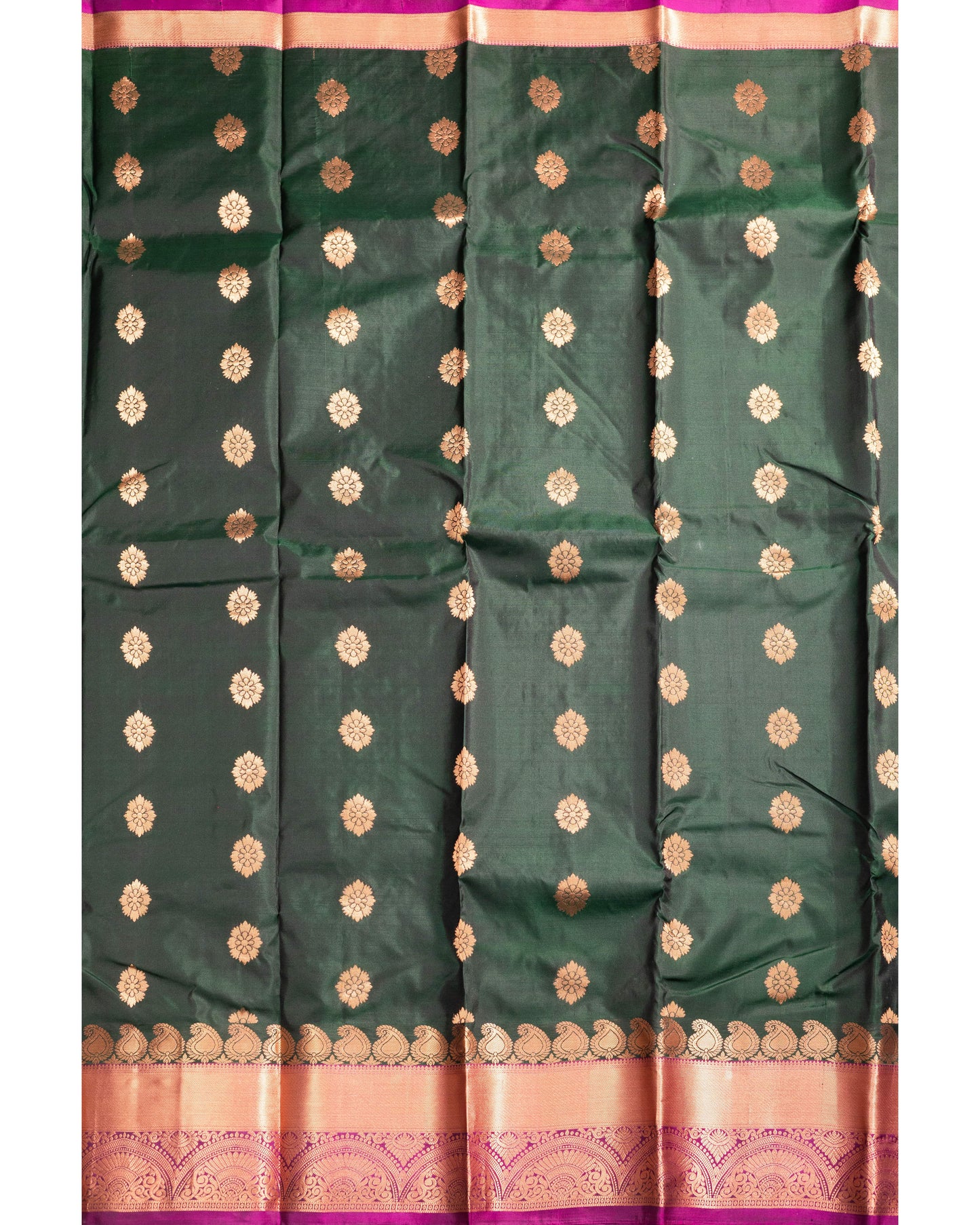Bottle Green With Rani Pink Pallu Pure Silk Gift Saree