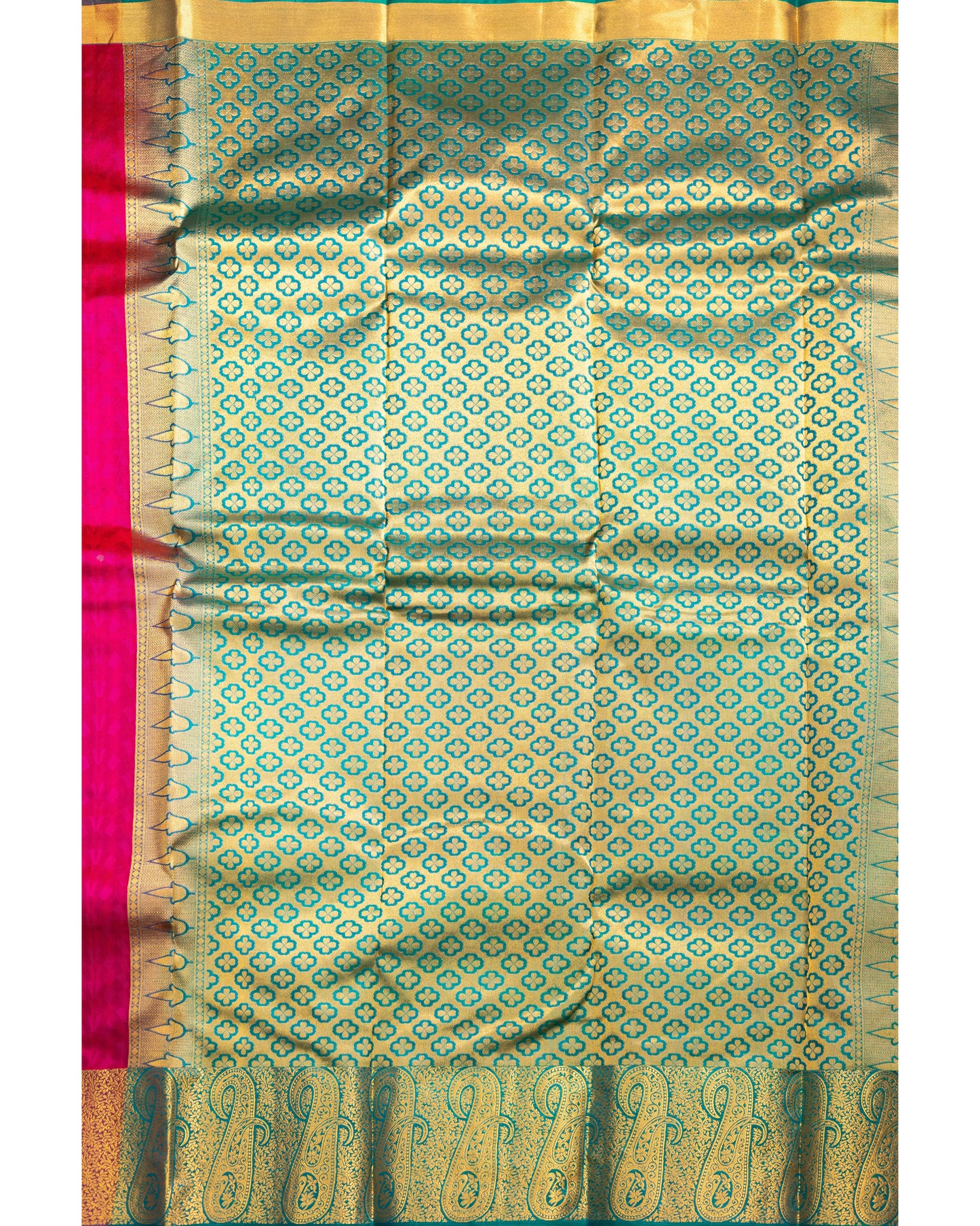 Rani Pink With Saffire Green Pallu Pure Silk Gift Saree